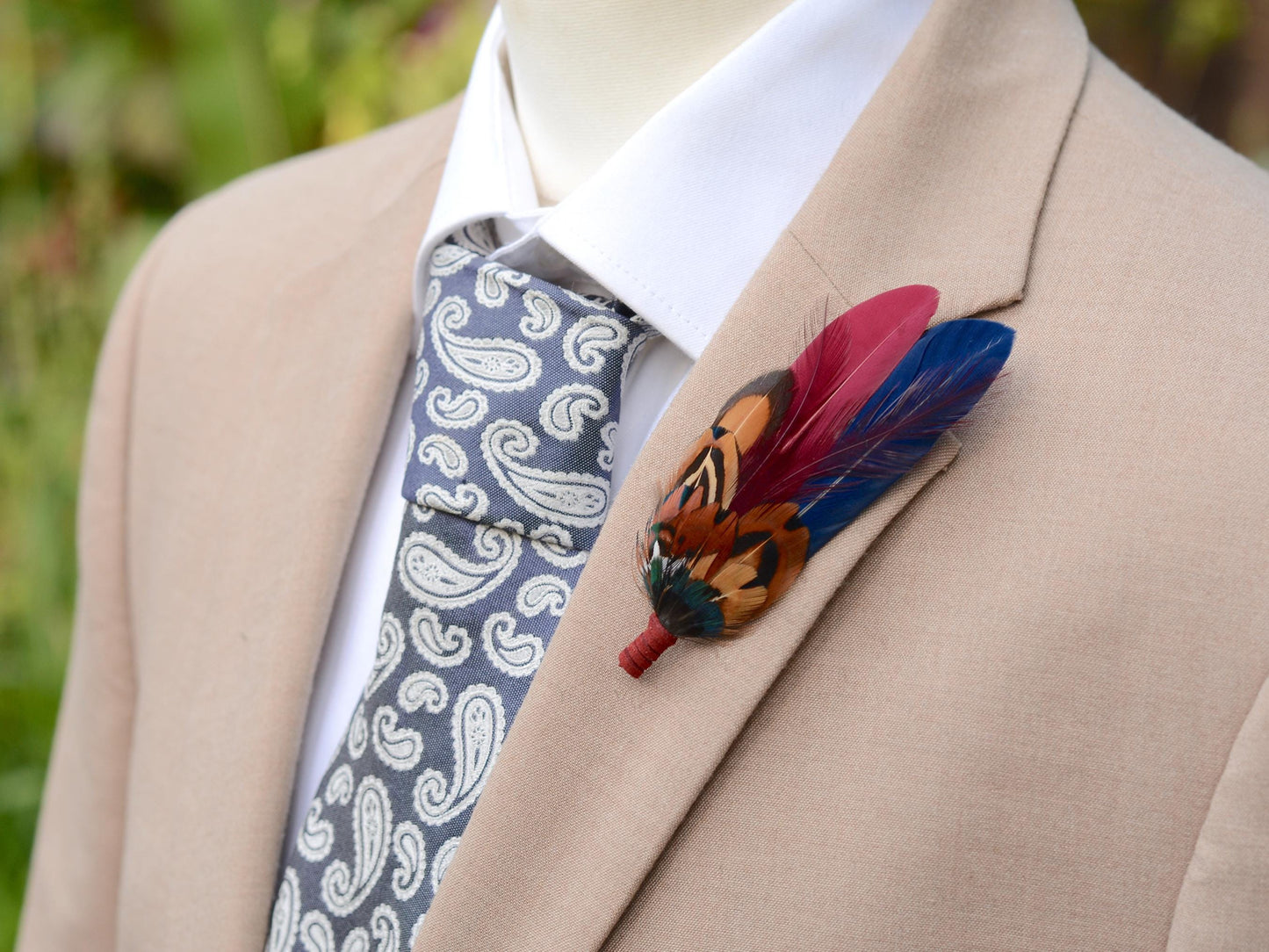 Navy and Burgundy Feather Boutonniere / Hat Pin | Duck Feather Boutonniere | Pheasant Feather Hat Pin