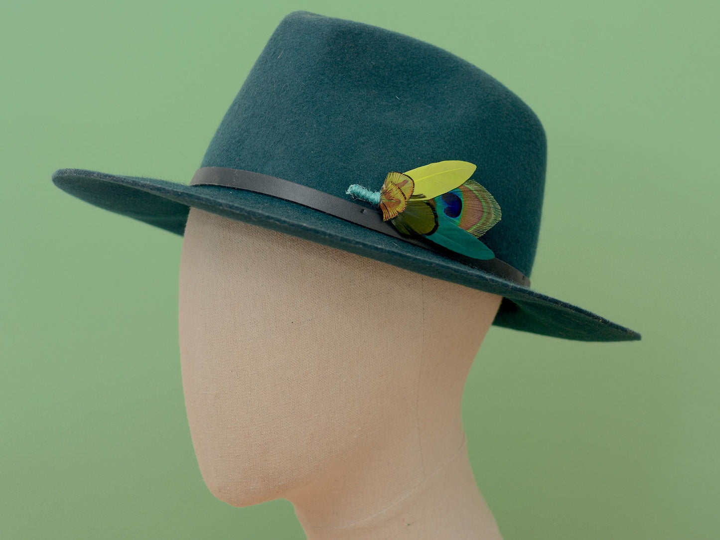Teal and Peacock and Pheasant Feather Boutonniere Pin | Peacock Feather Brooch