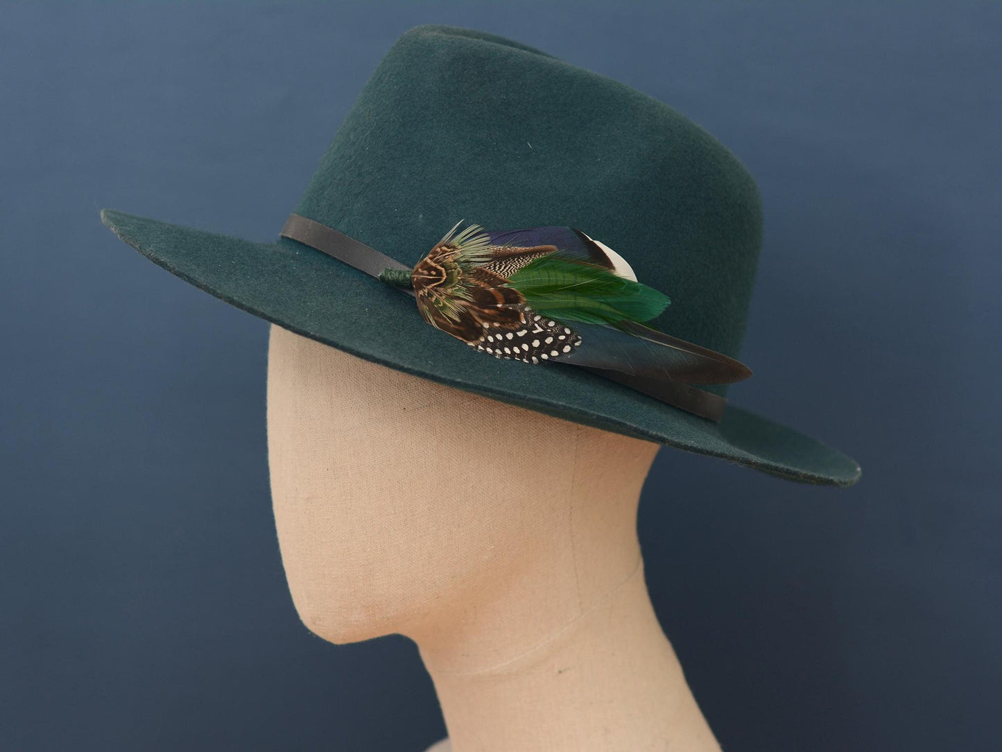 Navy and Green Pheasant and Duck Feather Lapel Pin / Hat Pin | Pheasant Feather Boutonniere | Pheasant Feather Brooch