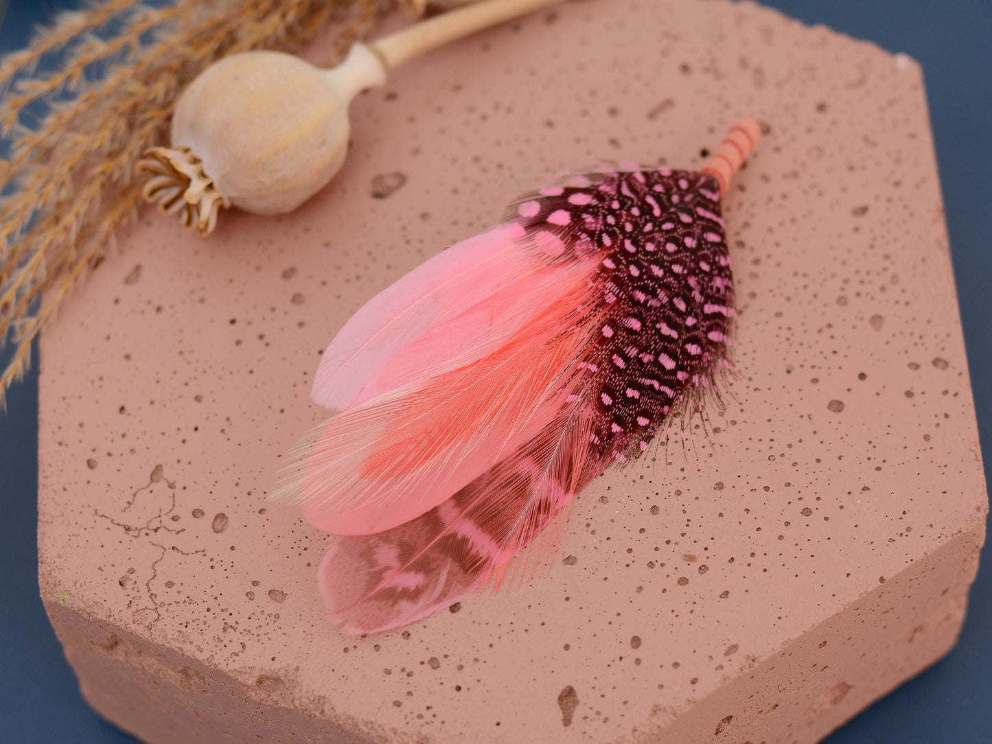 Ombre Blush Pink and Coral Feather Lapel Pin | Pheasant Feather Boutonniere | Feather Brooch | Feather Hat Pin