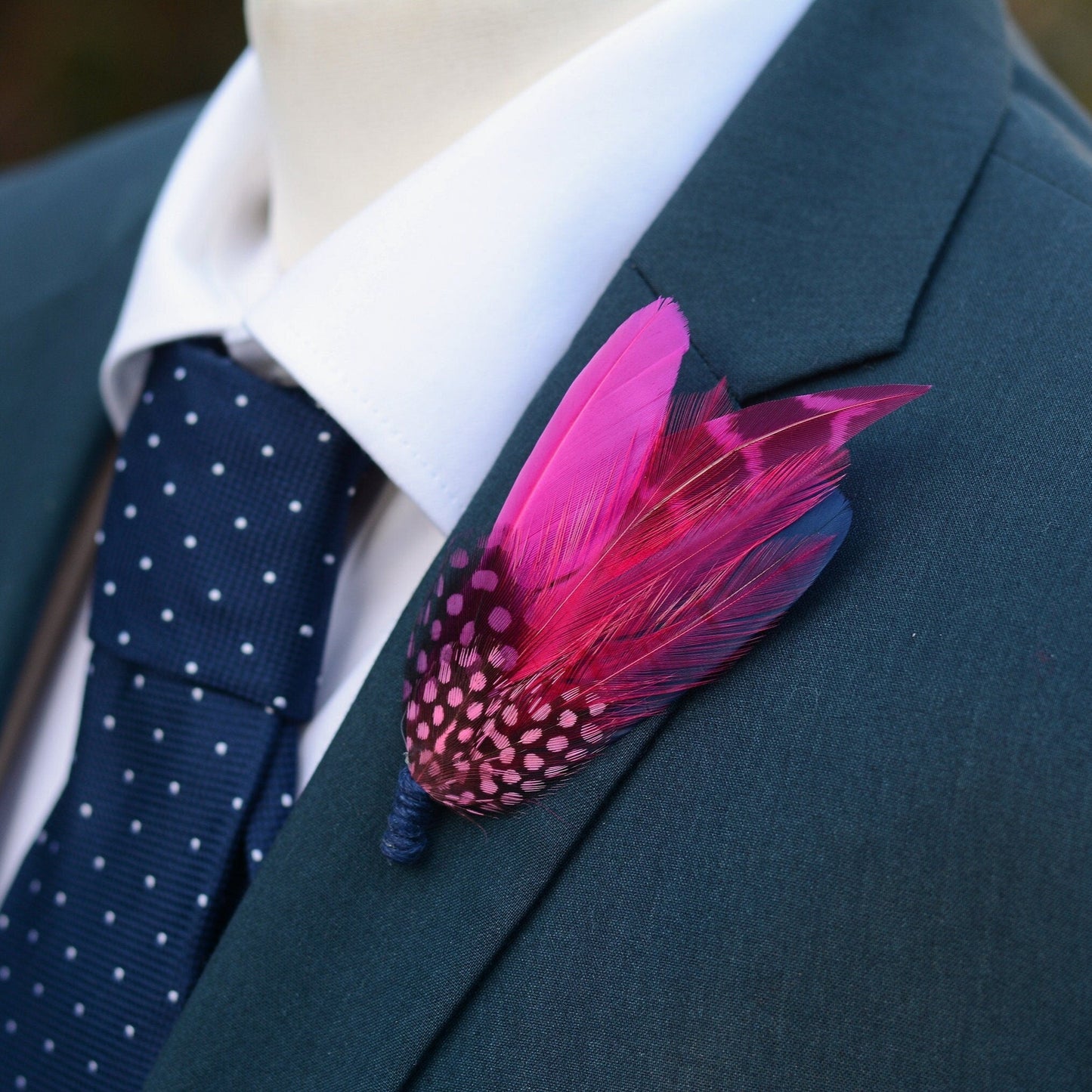 Hot Pink and Navy Blue Feather Lapel Pin | Pheasant Feather Boutonniere | Feather Brooch | Feather Hat Pin