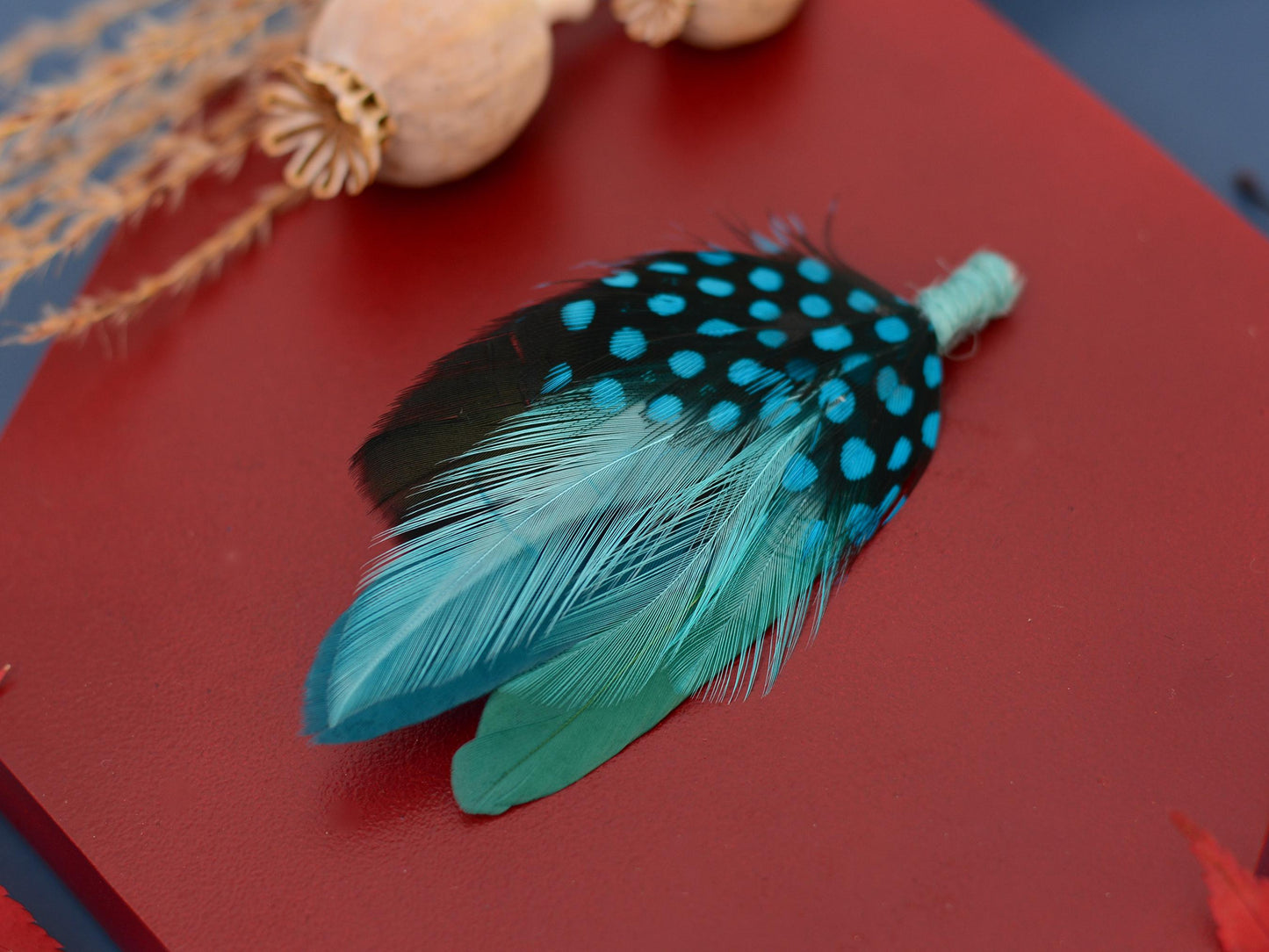 Ombre Shades of Turquoise Blue and Green Feather Lapel Pin | Duck Feather Boutonniere | Pheasant Feather Brooch | Feather Hat Pin