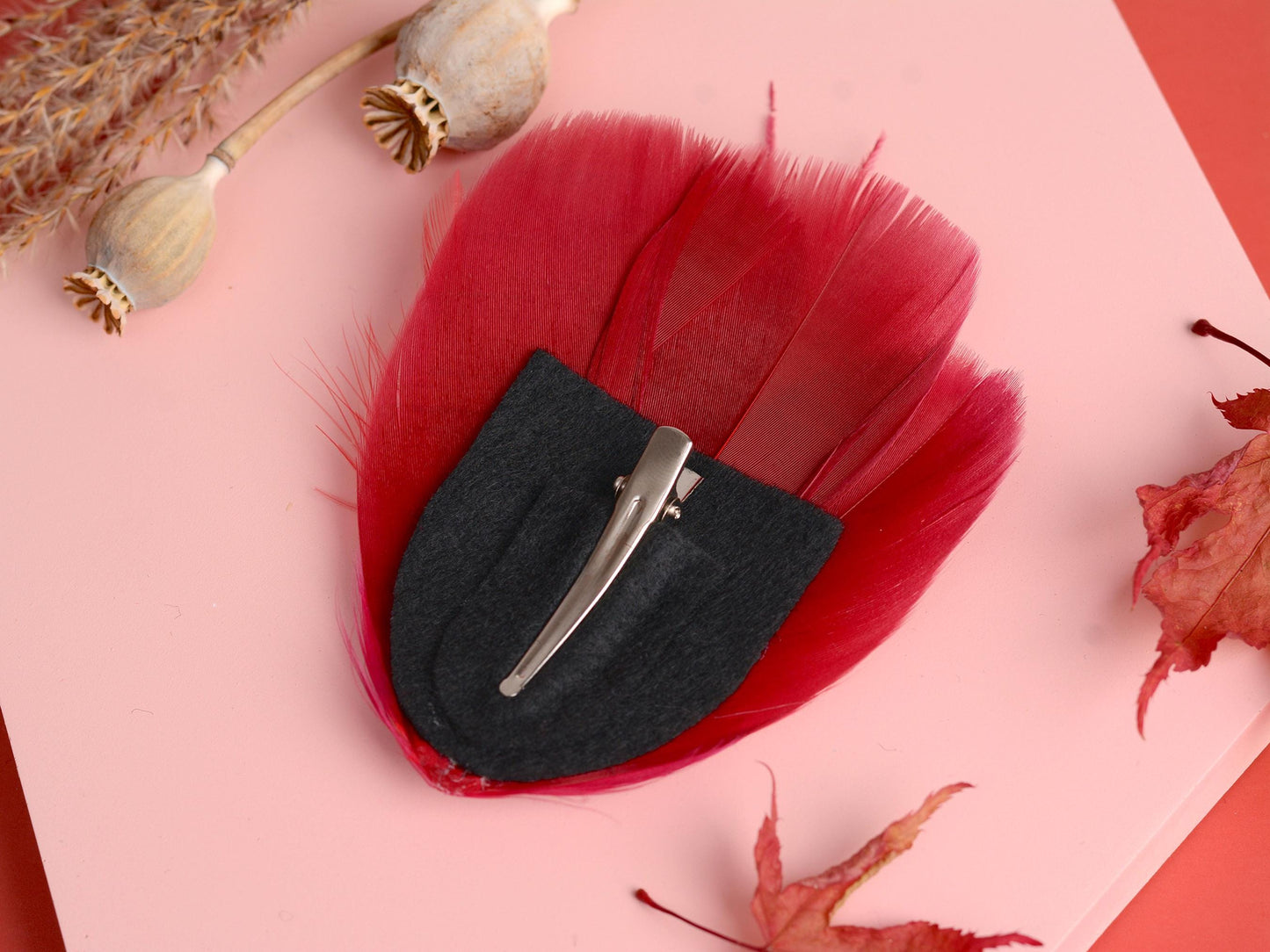 Ruby Red Feather Hair Clip Fascinator | Feather Headpiece | Bridesmaid Hair Clip | Wedding Fascinator