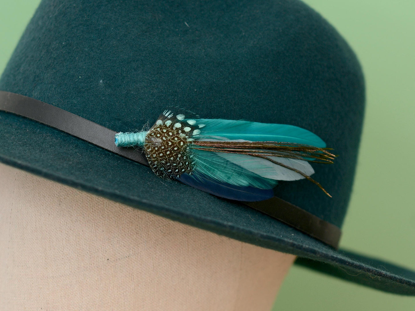 Ombre Teal, Turquoise and Navy Duck Feather Lapel Pin | Duck Feather Boutonniere | Feather Hat Pin