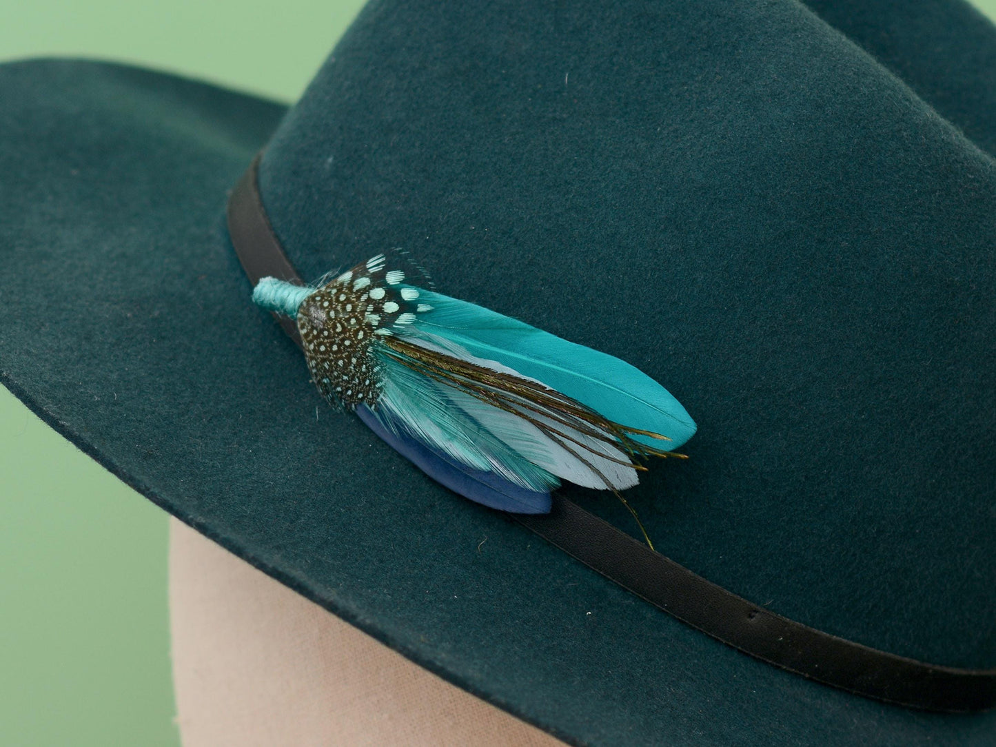 Ombre Teal, Turquoise and Navy Duck Feather Lapel Pin | Duck Feather Boutonniere | Feather Hat Pin