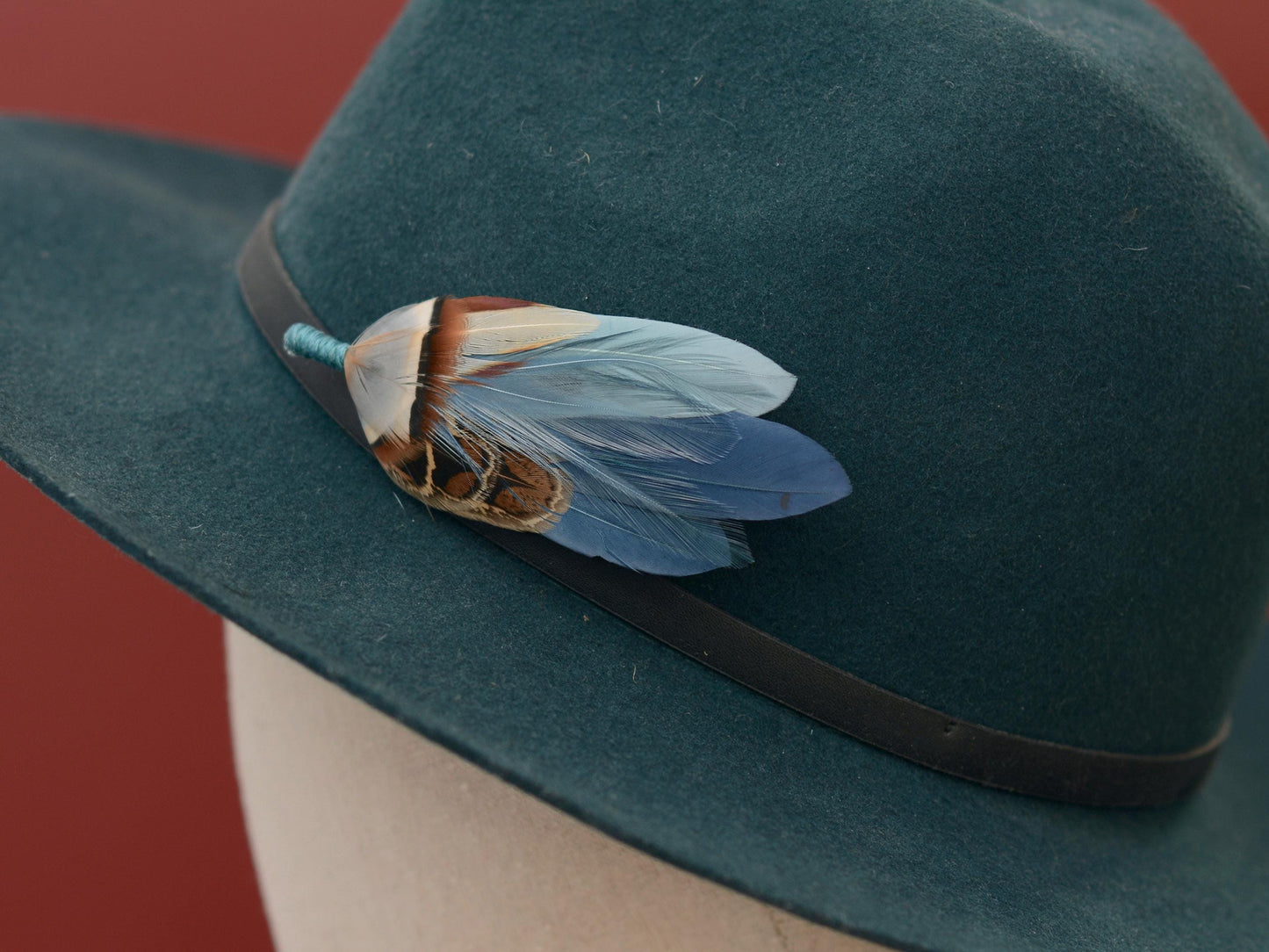 Feather Hat Pin in Ombre Blue Pheasant and Duck Feathers | Duck Feather Boutonniere |Pheasant Feather Brooch