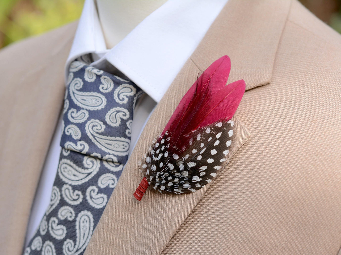Burgundy and Polka Dot Feather Boutonniere | Feather Brooch | Feather Hat Pin | Feather Corsage