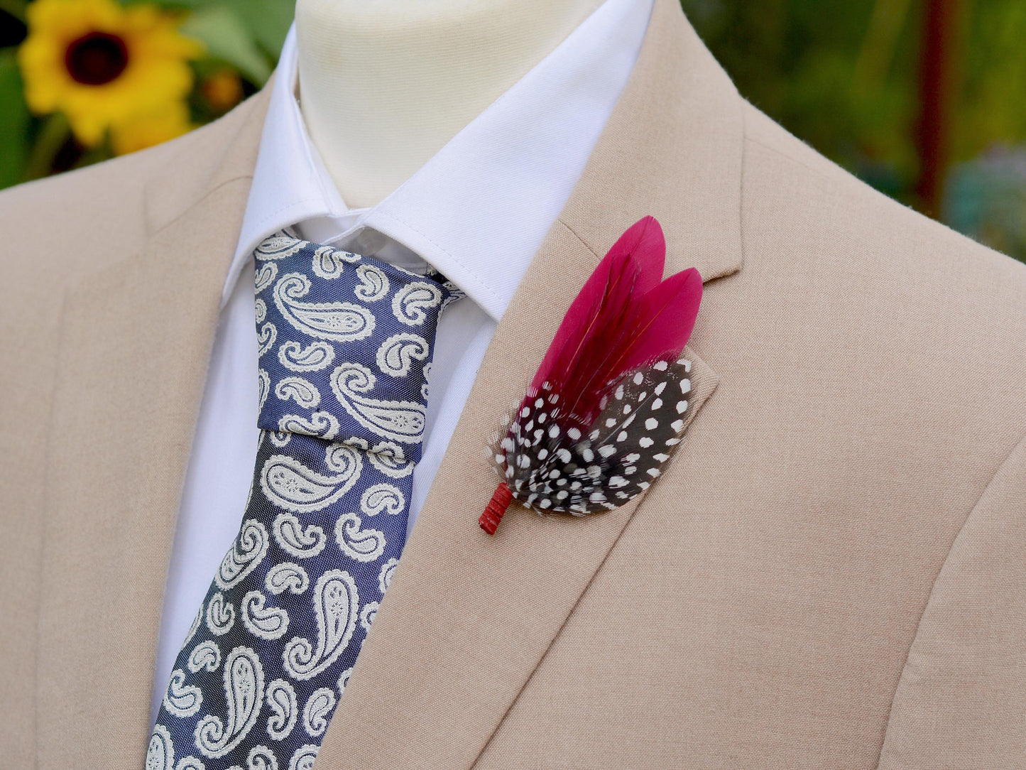 Burgundy and Polka Dot Feather Boutonniere | Feather Brooch | Feather Hat Pin | Feather Corsage