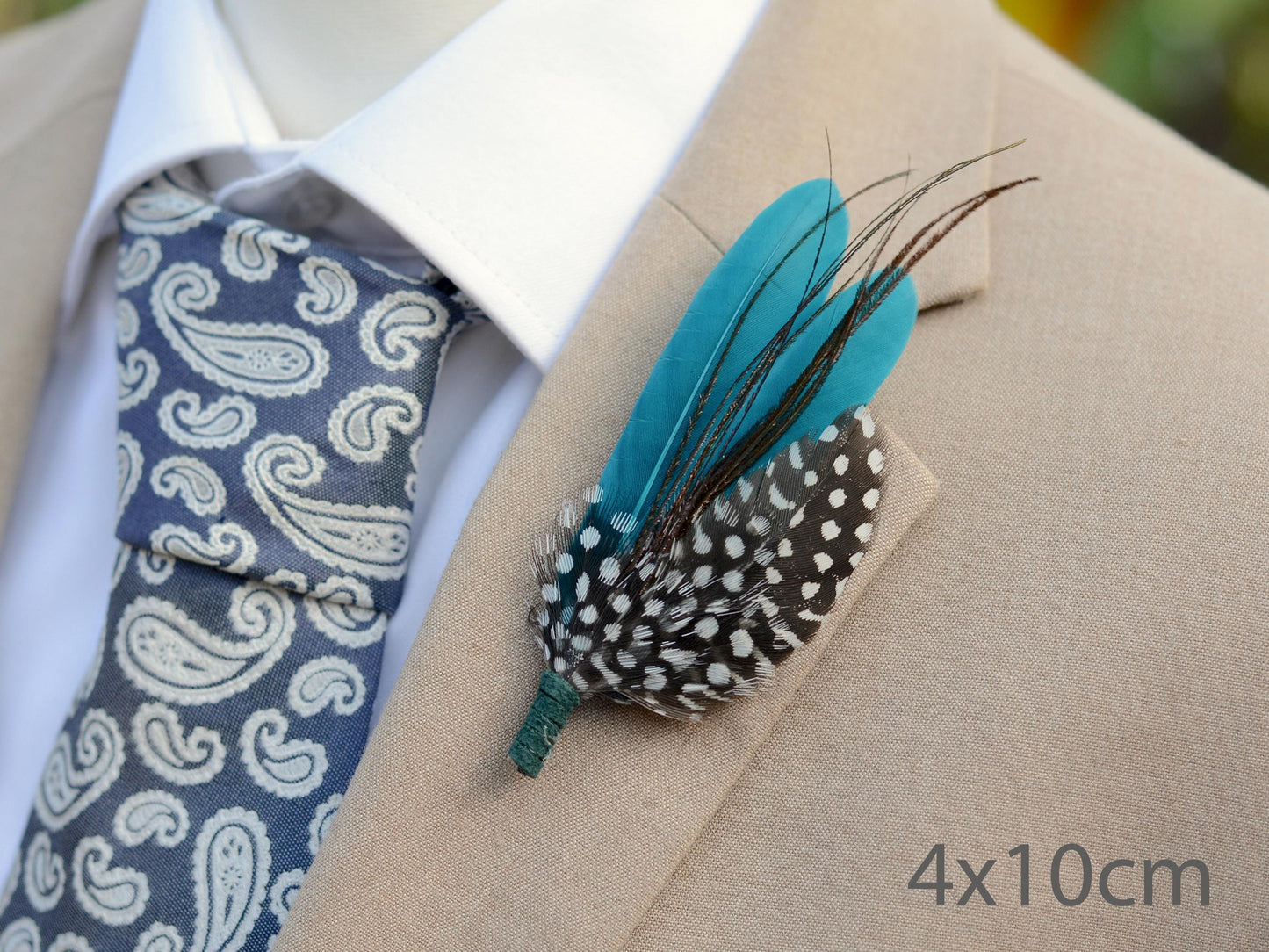 Teal and Polka dot Feather Boutonniere Pin | Feather Brooch | Feather Hat Pin | Feather Corsage