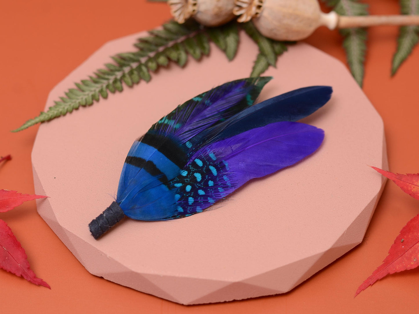 Shades of Blue and Purple Feather Pin | Pheasant Feather Boutonniere | Feather Brooch | Feather Hat Pin