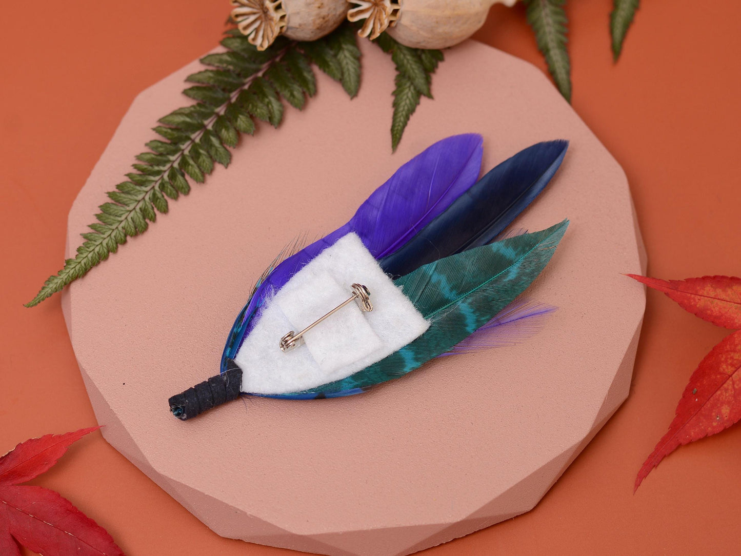 Shades of Blue and Purple Feather Pin | Pheasant Feather Boutonniere | Feather Brooch | Feather Hat Pin