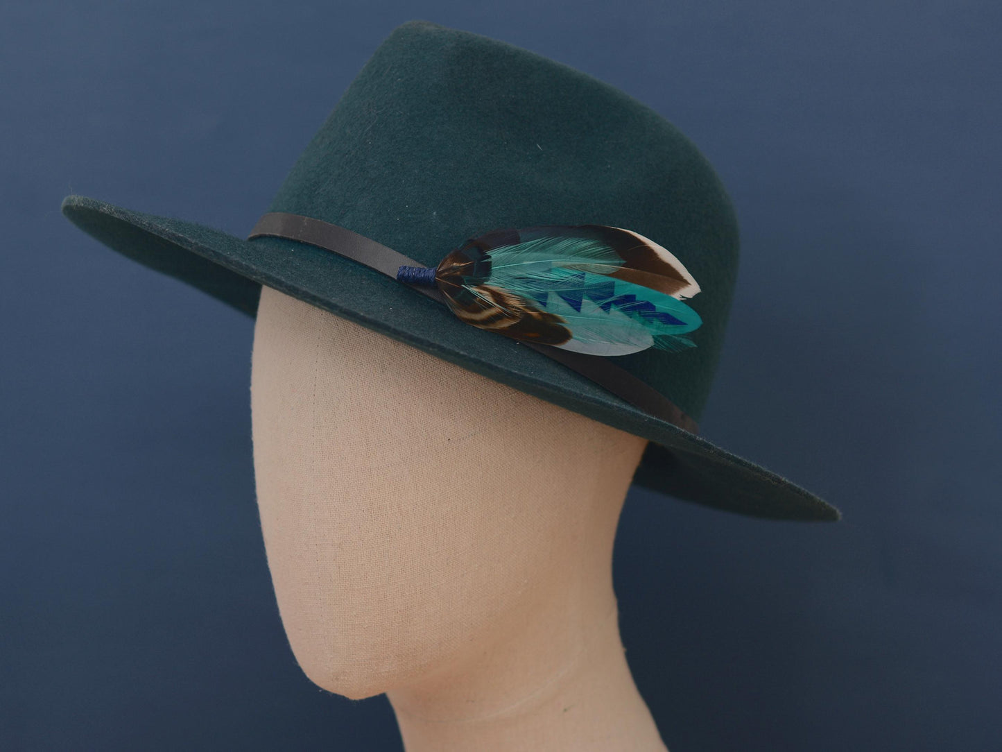 Duck Feather Brooch in Navy and Teal | Duck Feather Hat Pin | Duck Feather Boutonniere
