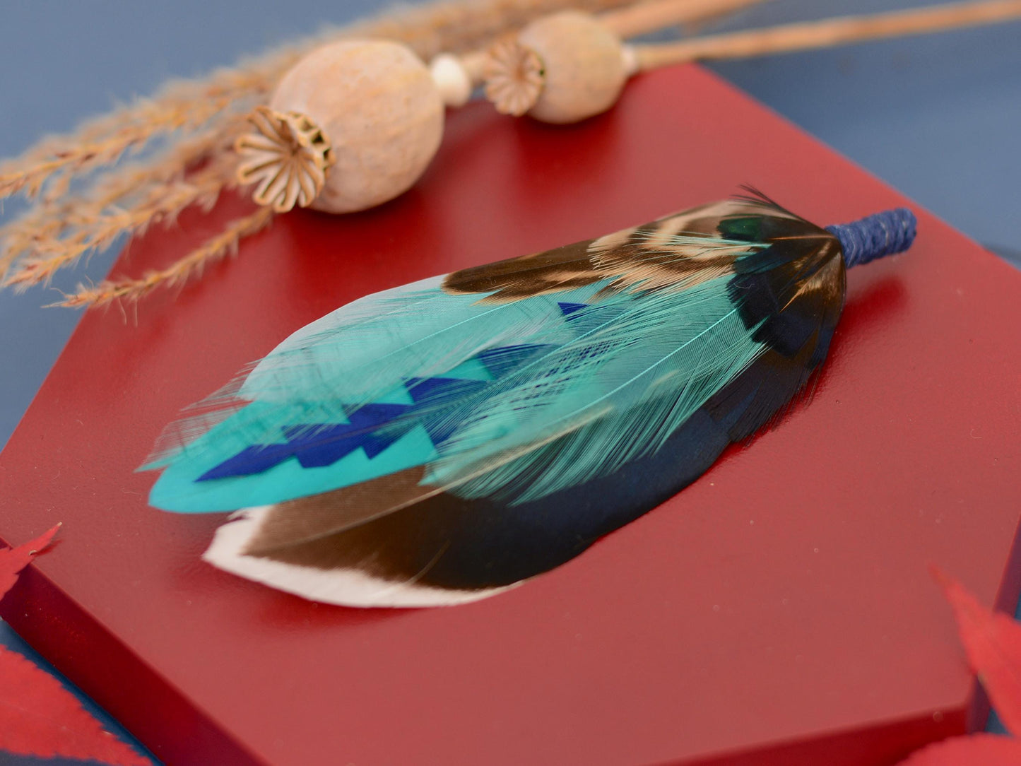 Duck Feather Brooch in Navy and Teal | Duck Feather Hat Pin | Duck Feather Boutonniere
