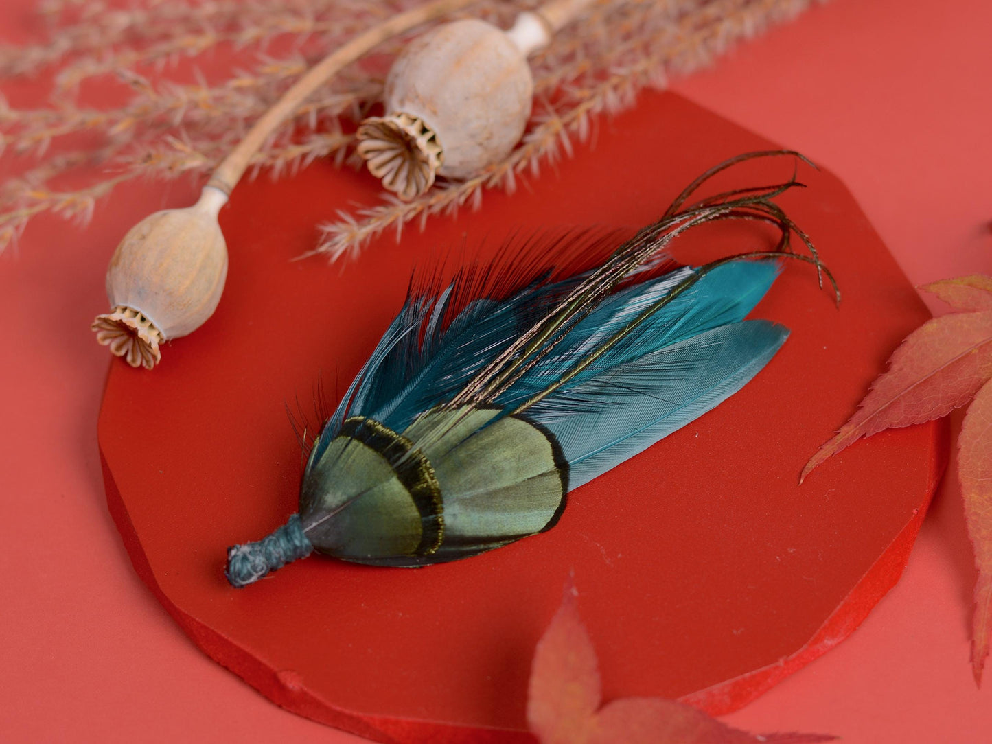 Shades of Teal Feather Pin | Duck Feather Boutonniere | Pheasant Feather Brooch | Feather Hat Pin