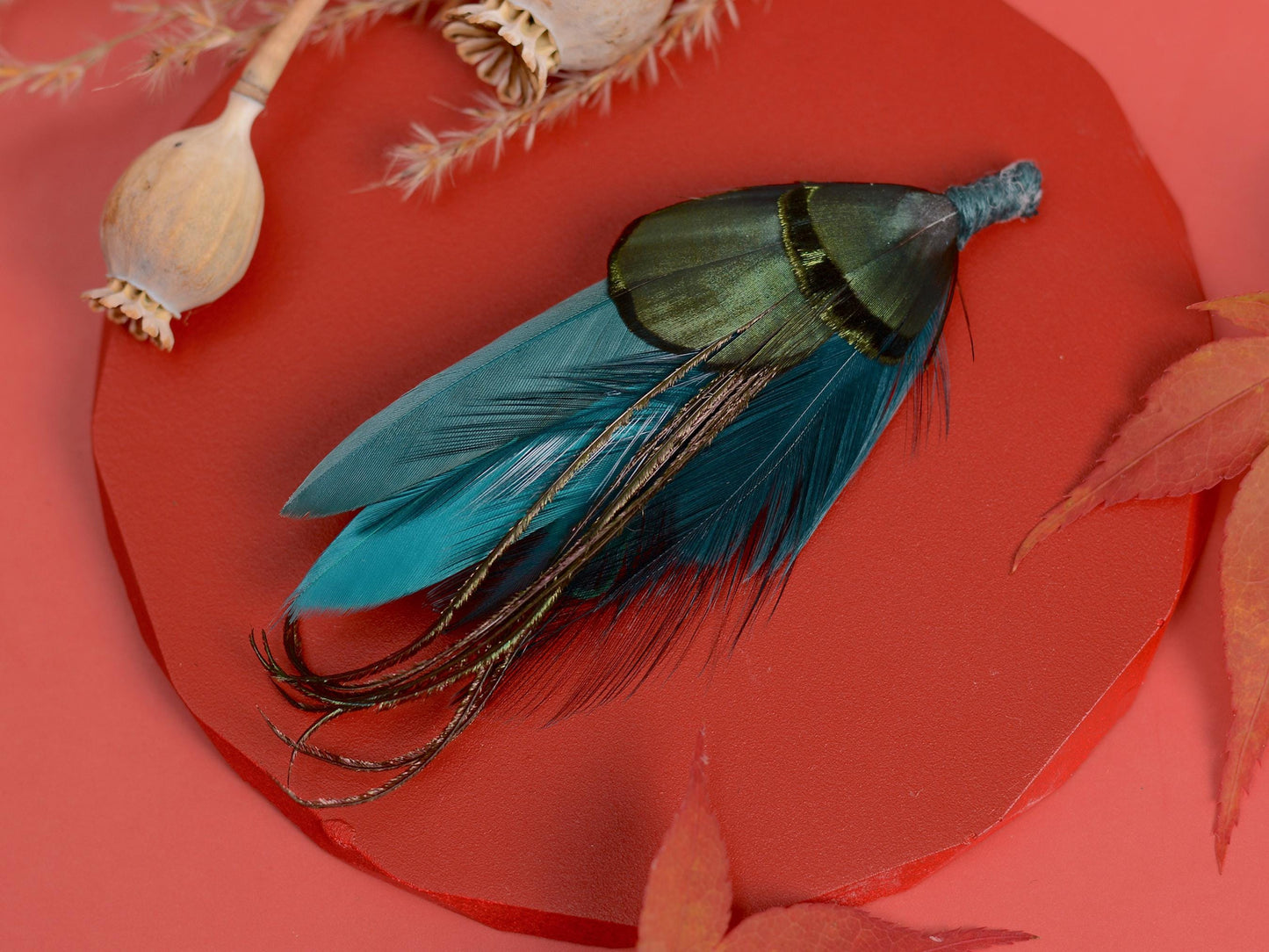 Shades of Teal Feather Pin | Duck Feather Boutonniere | Pheasant Feather Brooch | Feather Hat Pin