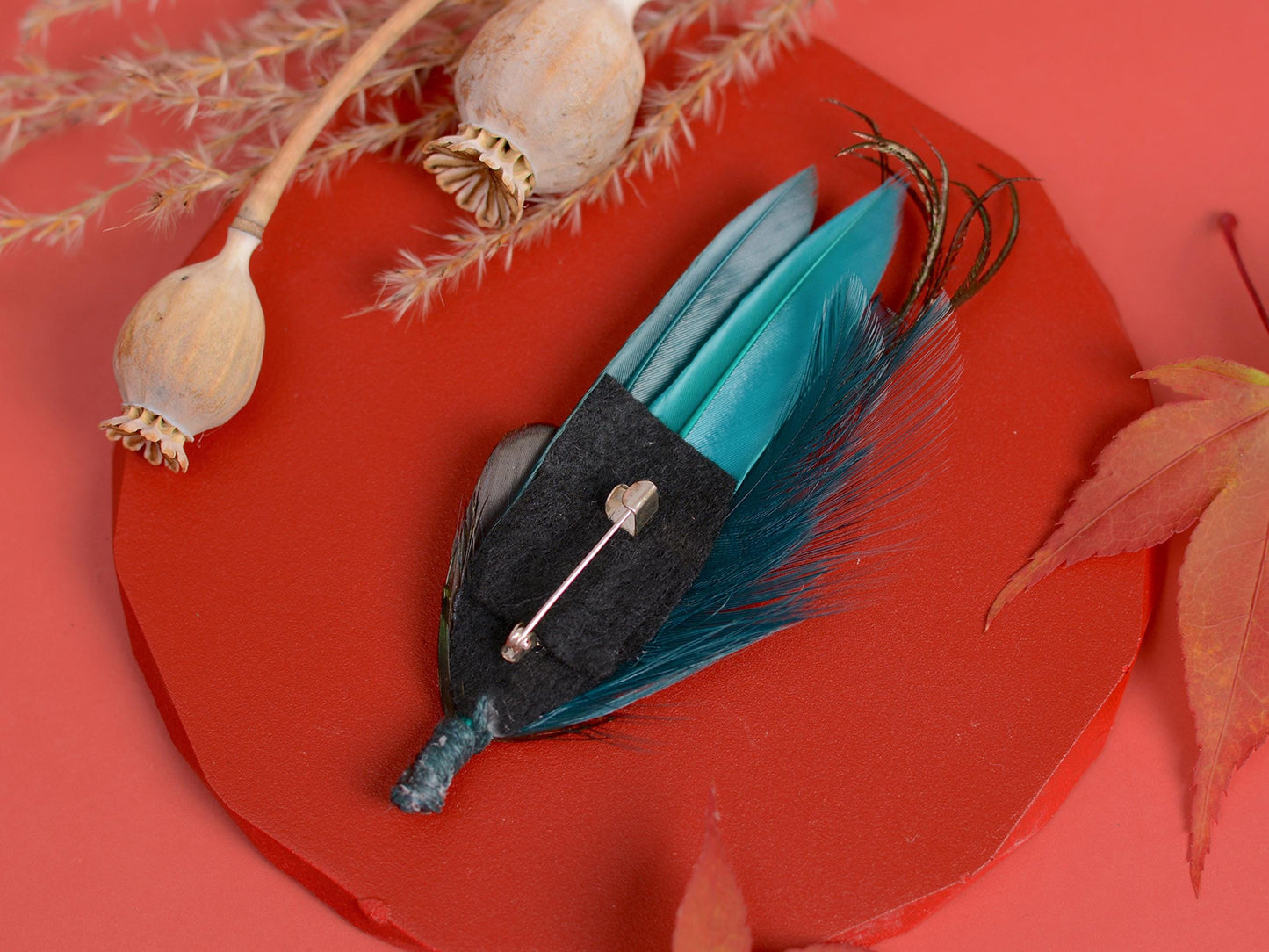 Shades of Teal Feather Pin | Duck Feather Boutonniere | Pheasant Feather Brooch | Feather Hat Pin