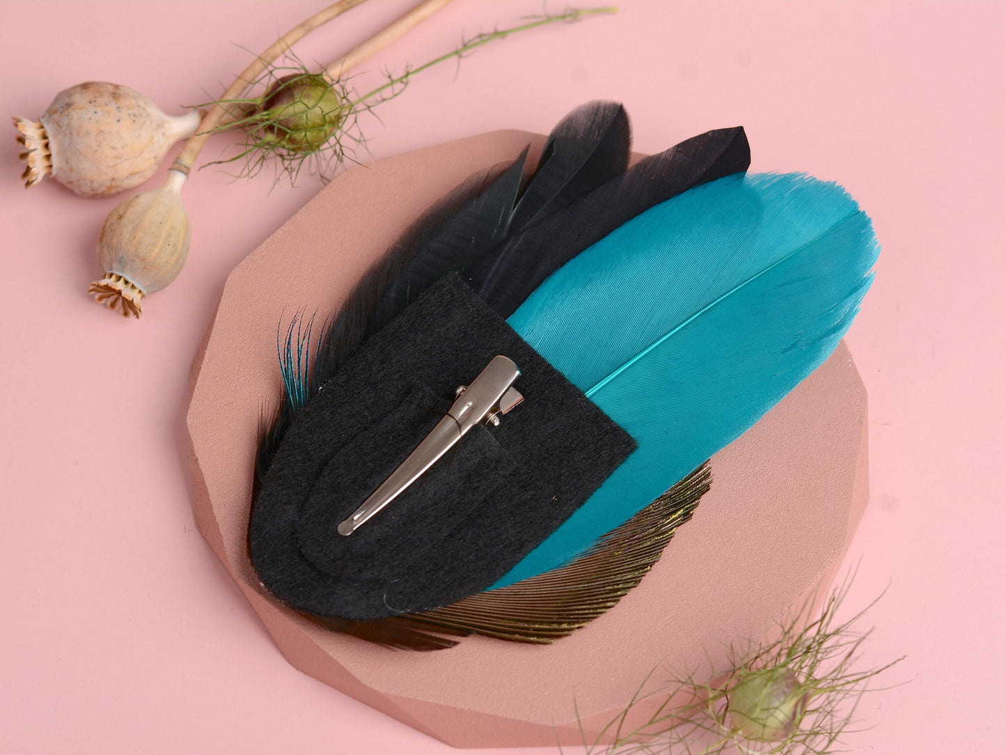 Teal and Peacock Feather Hair Clip | Peacock Feather Fascinator | Bridal Hair Clip | Bridesmaid Hair Clip | Wedding Fascinator