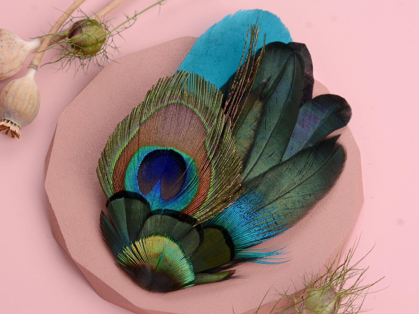 Teal and Peacock Feather Hair Clip | Peacock Feather Fascinator | Bridal Hair Clip | Bridesmaid Hair Clip | Wedding Fascinator