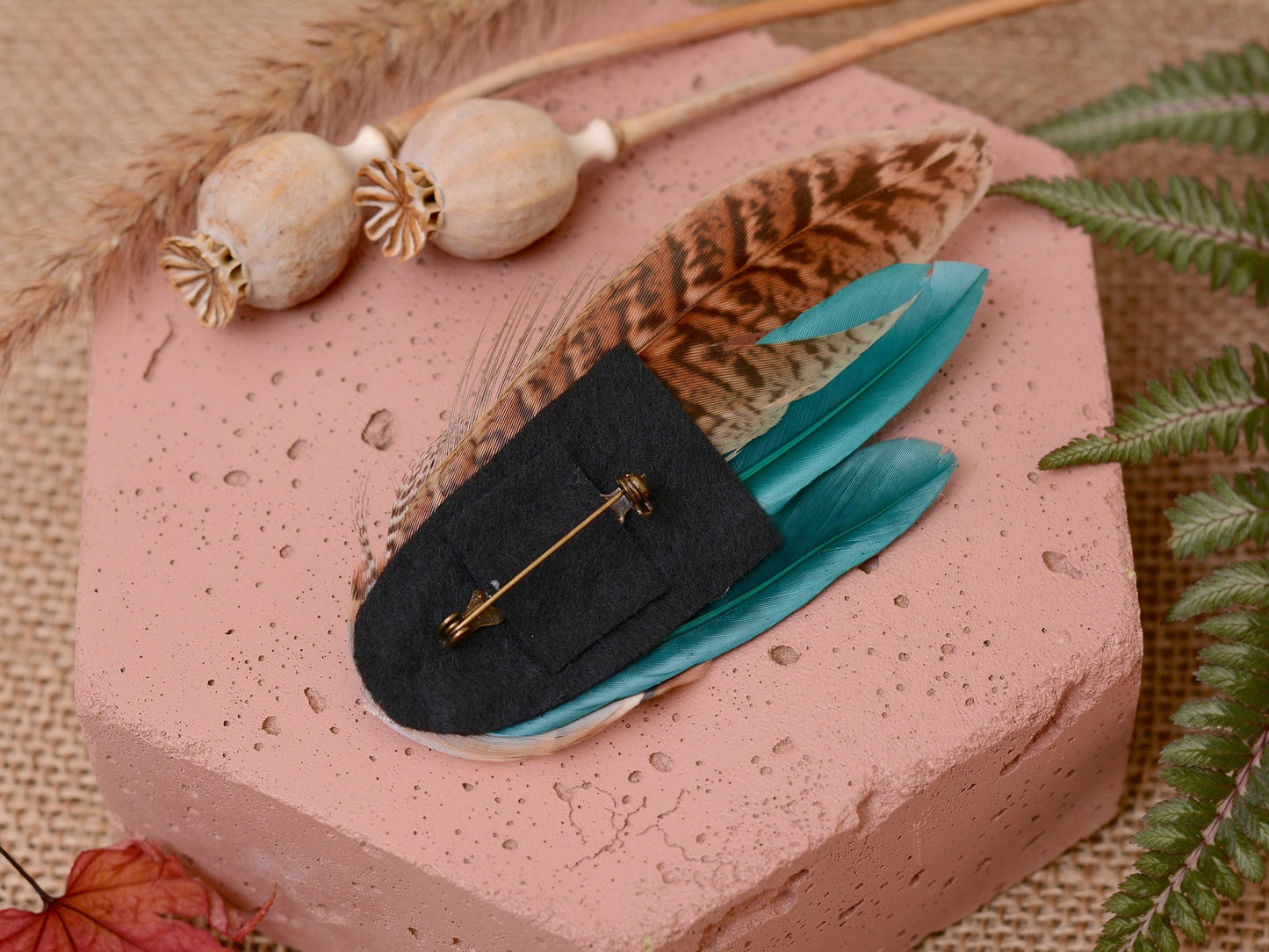 Teal, Partridge and Pheasant Feather Lapel / Hat Pin | Feather Boutonniere | Pheasant Feather Brooch | Feather Hat Pin | Pheasant Lapel Pin