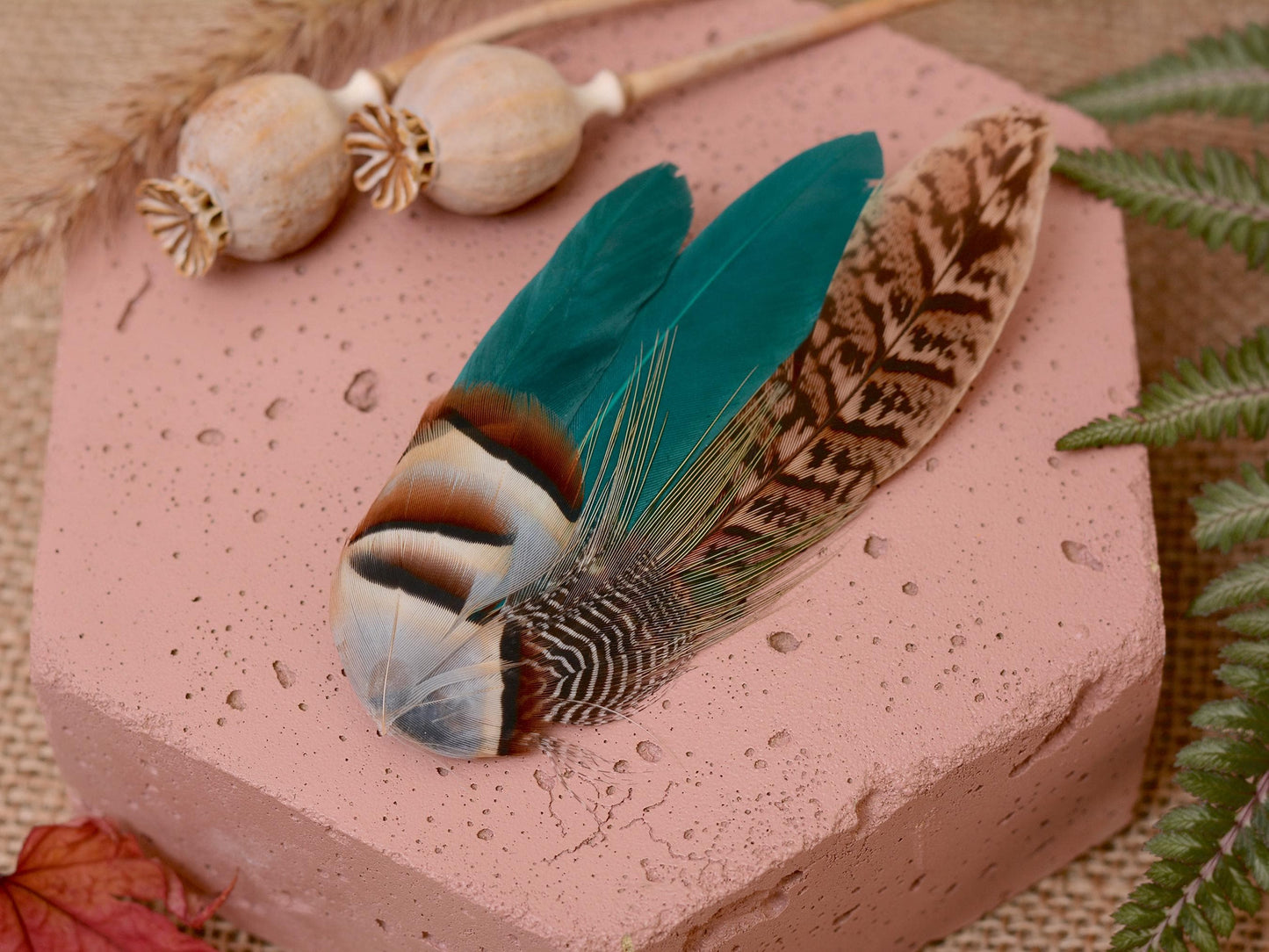 Teal, Partridge and Pheasant Feather Lapel / Hat Pin | Feather Boutonniere | Pheasant Feather Brooch | Feather Hat Pin | Pheasant Lapel Pin