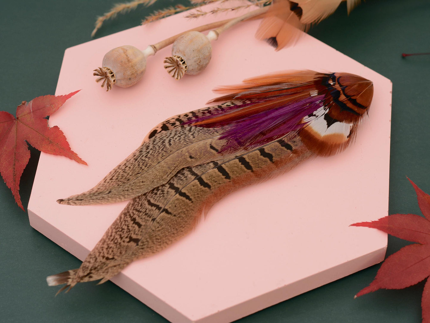 Plum and Copper Pheasant Feather Hat Pin / Lapel Pin No.119 | Unique Feather Boutonniere | Pheasant Feather Brooch