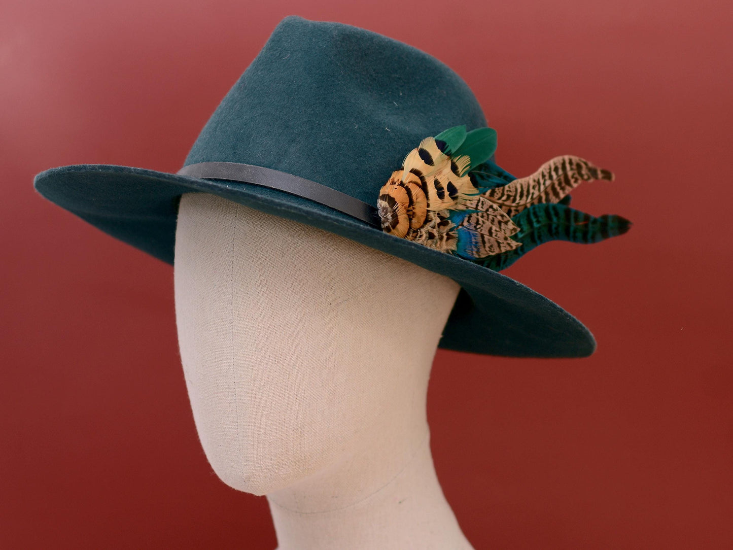 Green and Blue Pheasant Feather Hat Pin / Lapel Pin No.128 | Unique Feather Boutonniere | Pheasant Feather Brooch
