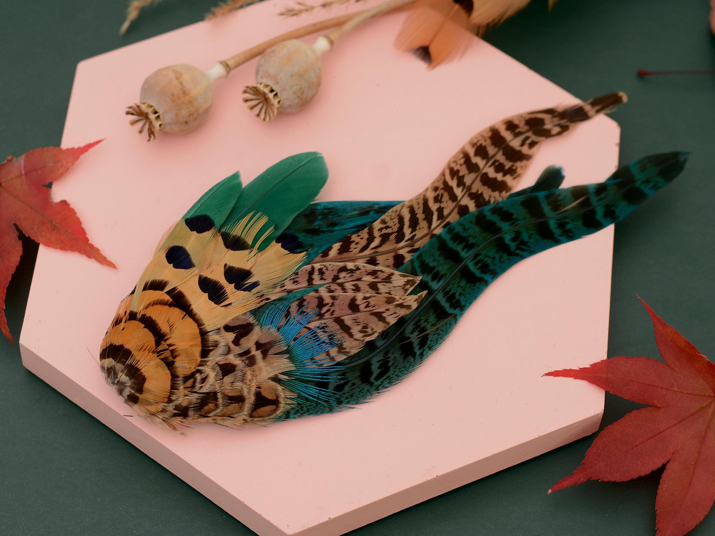 Green and Blue Pheasant Feather Hat Pin / Lapel Pin No.128 | Unique Feather Boutonniere | Pheasant Feather Brooch