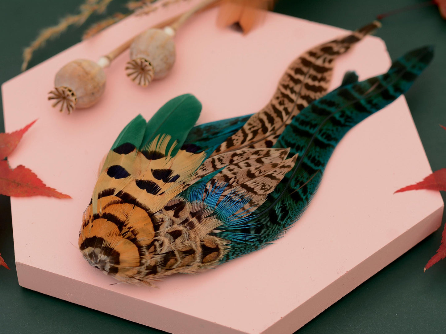 Green and Blue Pheasant Feather Hat Pin / Lapel Pin No.128 | Unique Feather Boutonniere | Pheasant Feather Brooch