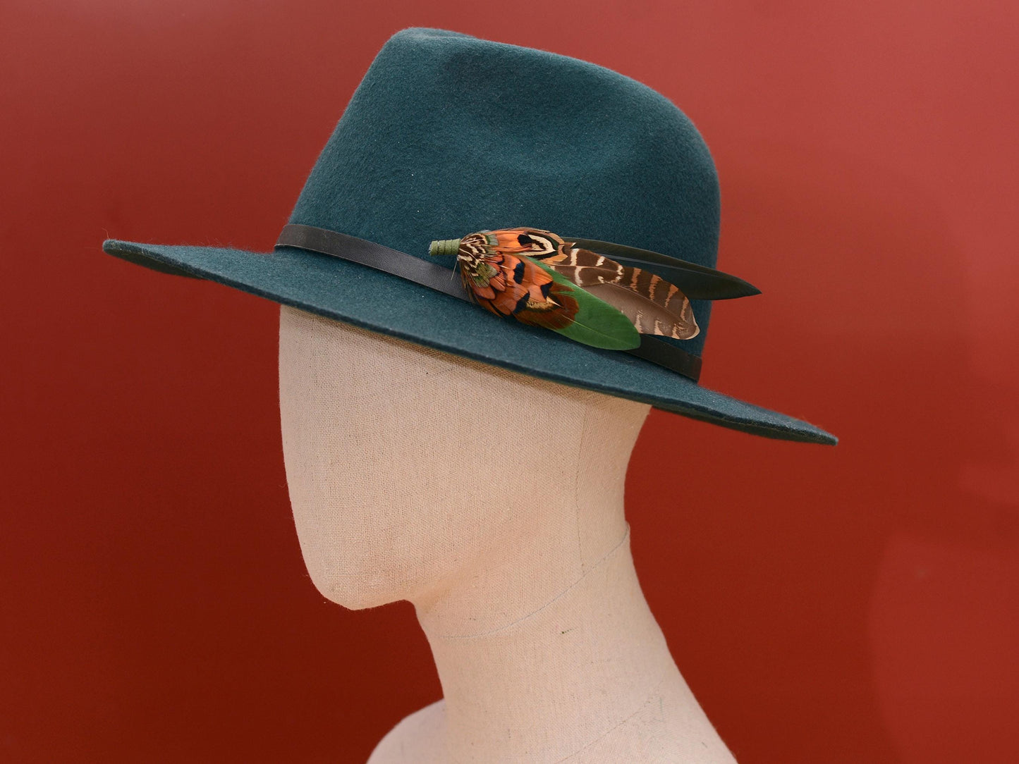 Pheasant and Duck Feather Hat Pin / Brooch in bottle Green and Copper No.272 | Unique Pheasant Feather Boutonniere | Feather Brooch