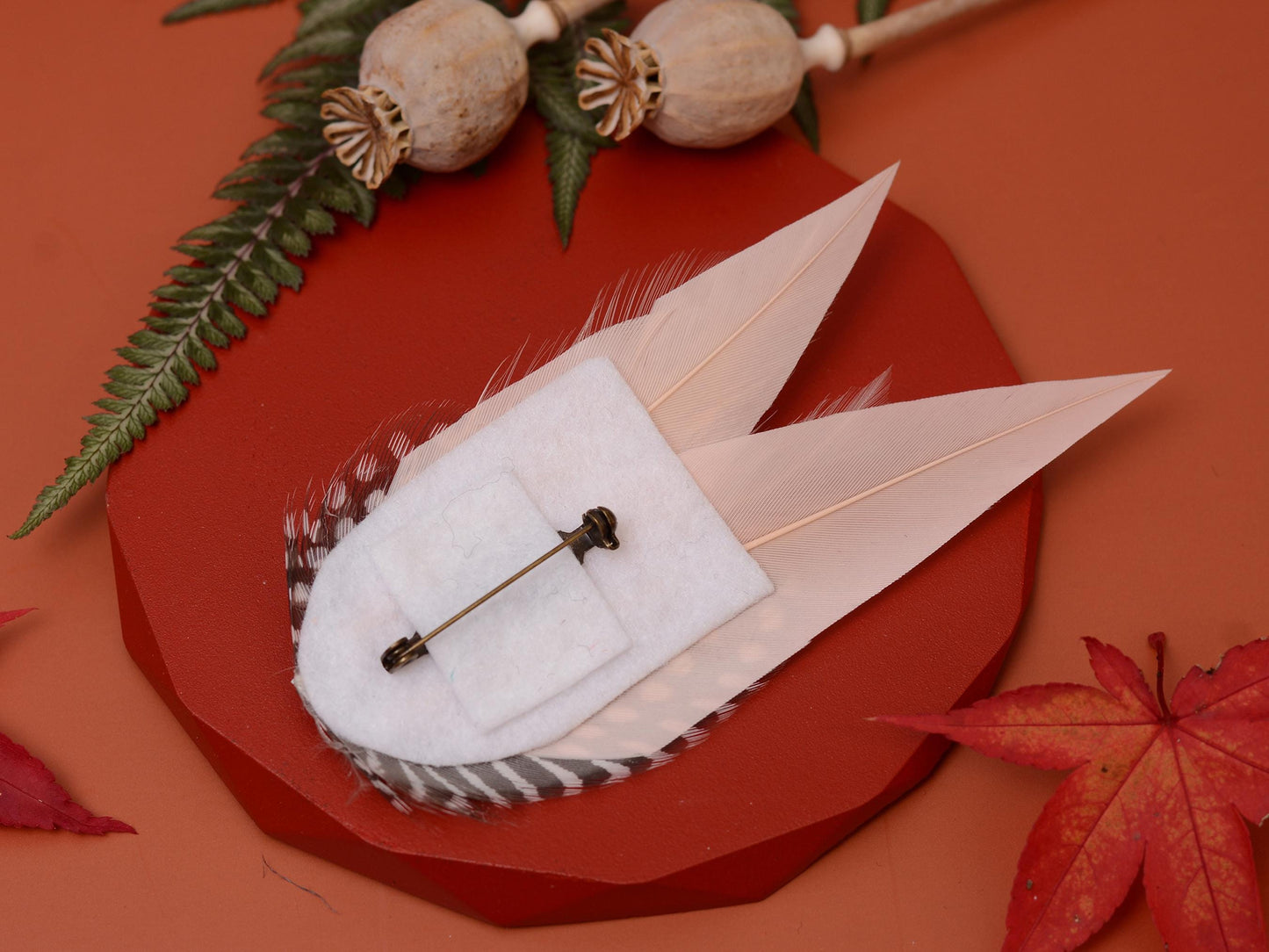 Blush Pink Feather Pin with Spotted Guinea Fowl Feathers | Feather Boutonniere | Feather Brooch | Feather Hat Pin