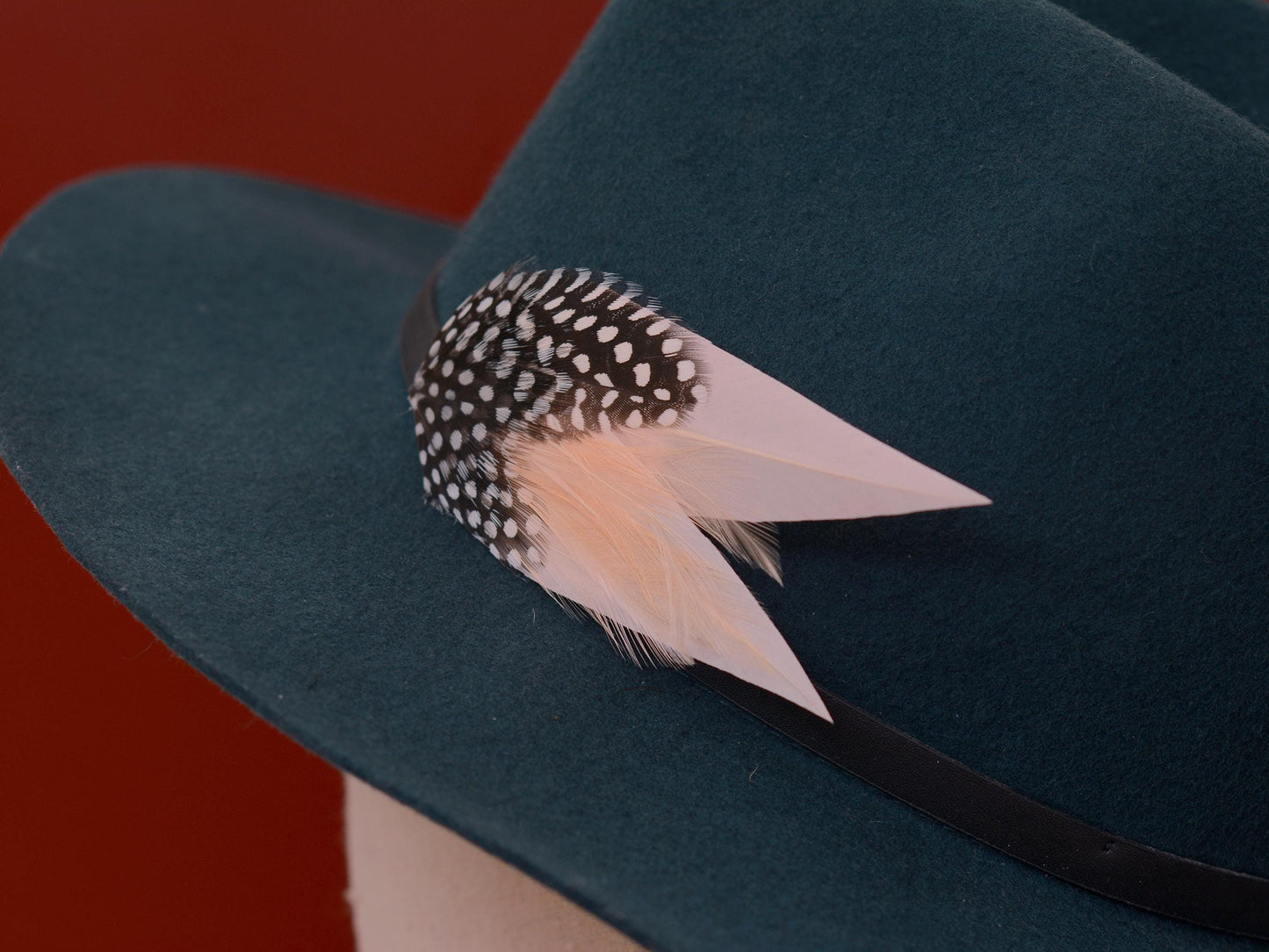 Blush Pink Feather Pin with Spotted Guinea Fowl Feathers | Feather Boutonniere | Feather Brooch | Feather Hat Pin