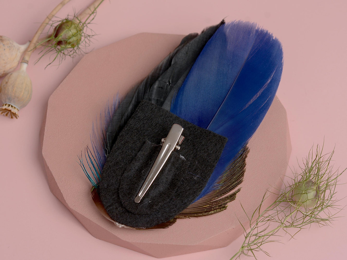 Navy Blue Peacock Feather Hair Clip | Peacock Feather Fascinator | Peacock Feather Headpiece | Bridal Hair Clip | Bridesmaid Hair Clip