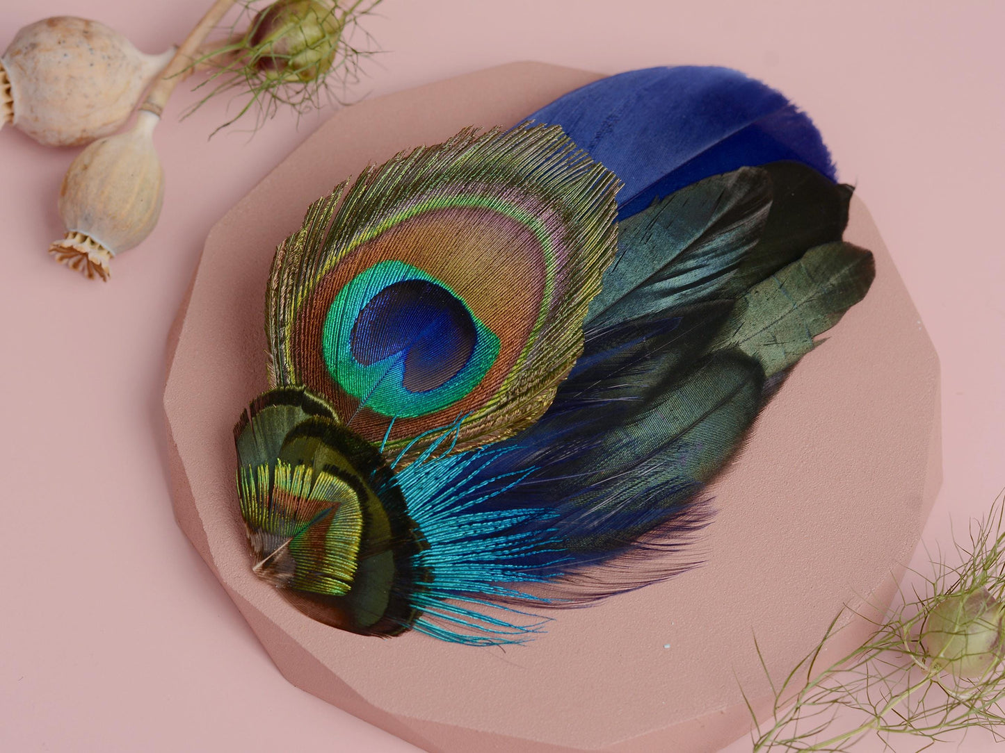Navy Blue Peacock Feather Hair Clip | Peacock Feather Fascinator | Peacock Feather Headpiece | Bridal Hair Clip | Bridesmaid Hair Clip