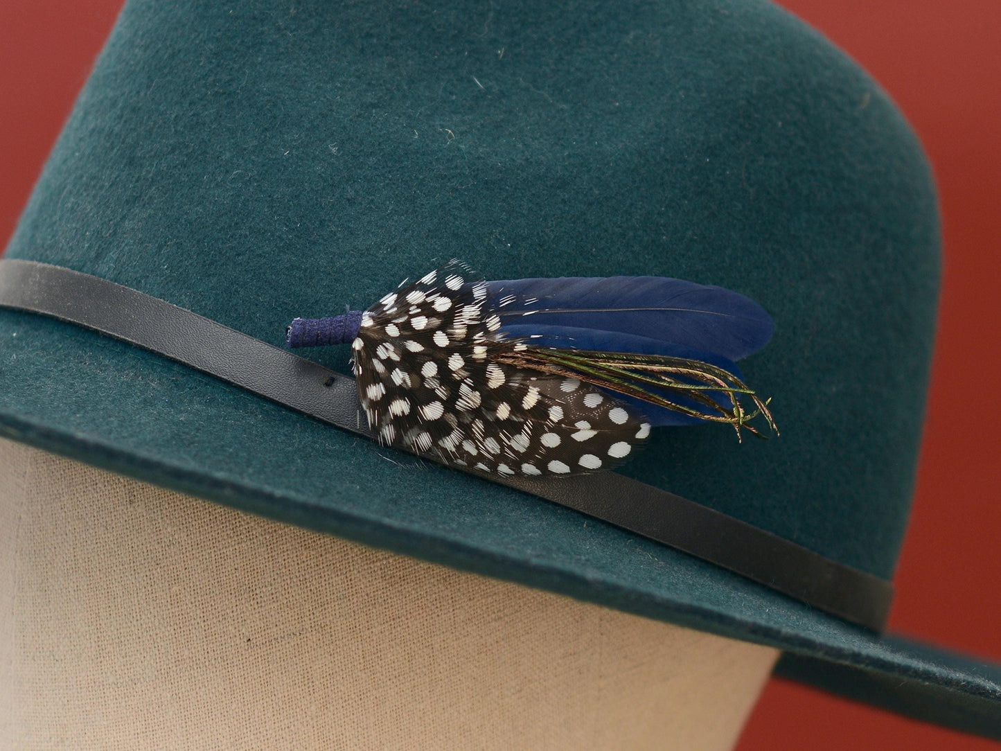 Navy Blue and Spotted Feather Boutonniere | Feather Brooch | Feather Hat Pin | Feather Corsage