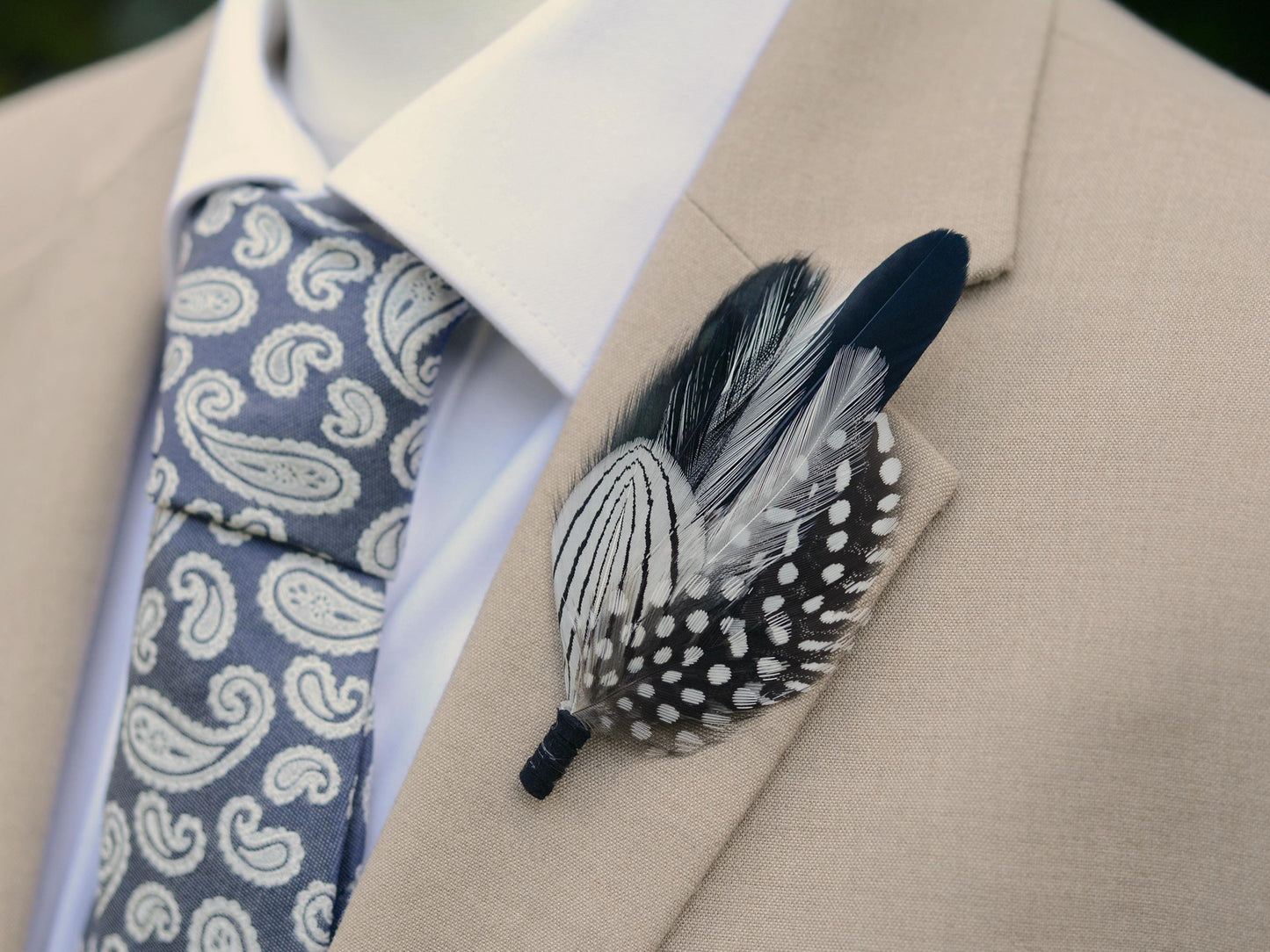 Monochrome Feather Boutonniere | Pheasant Feather Brooch | Feather Hat Pin