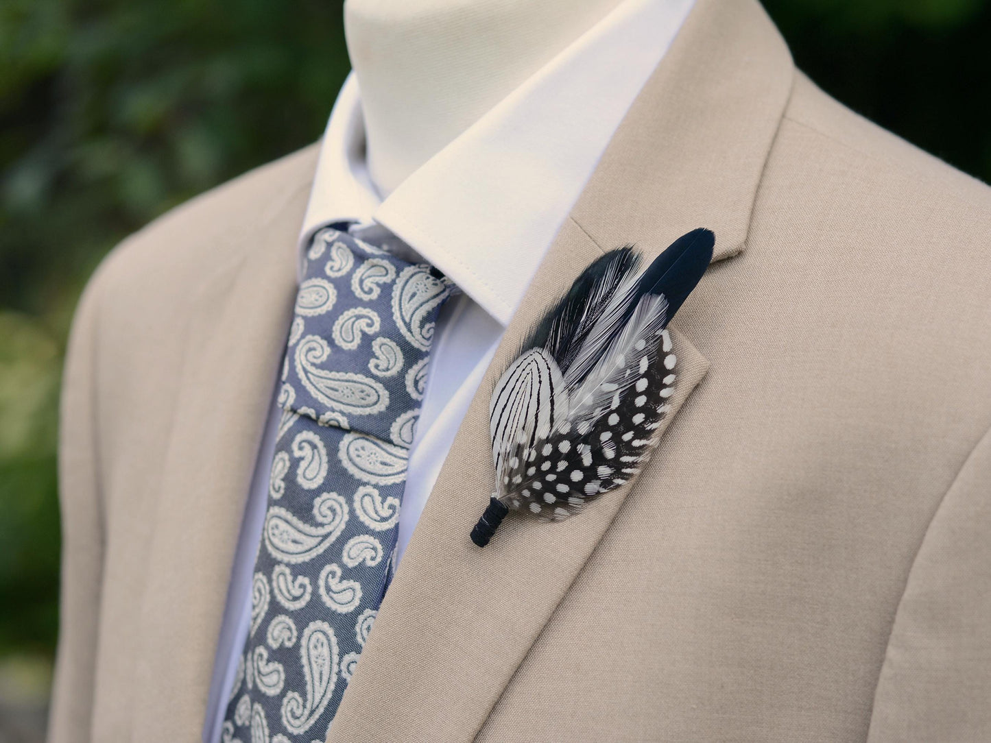 Monochrome Feather Boutonniere | Pheasant Feather Brooch | Feather Hat Pin