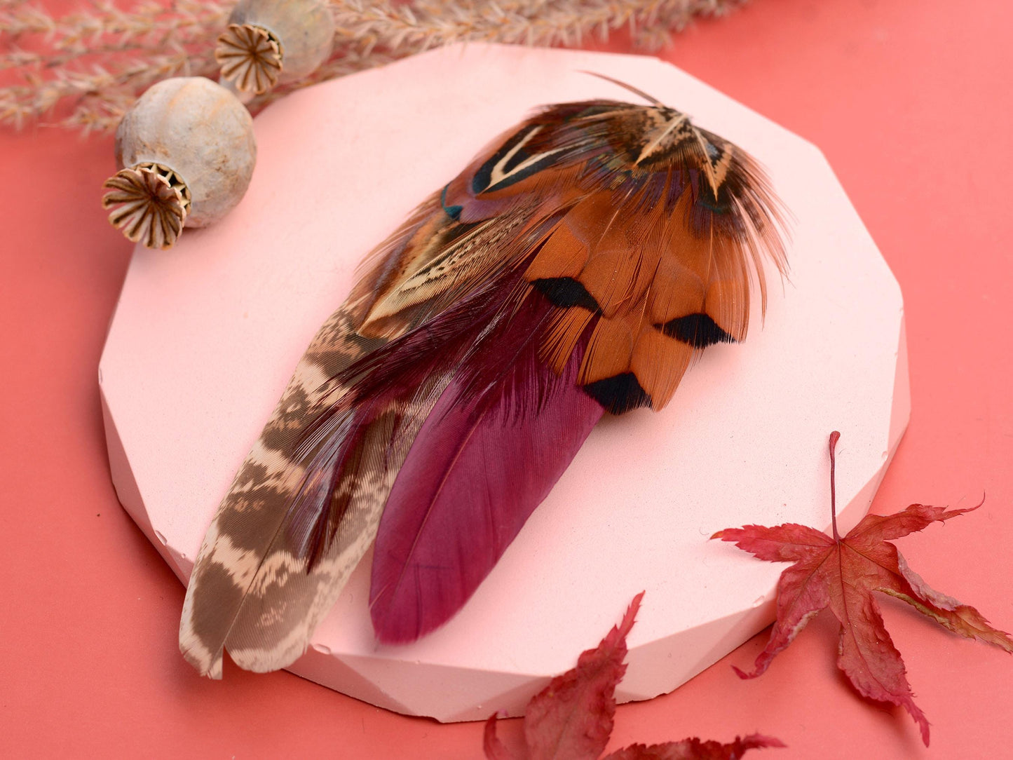 Pheasant Feather Hair Clip in Copper and Plum | Plum and Pheasant Feather Fascinator | Feather Headpiece | Bridesmaid Hair Clip | Wedding