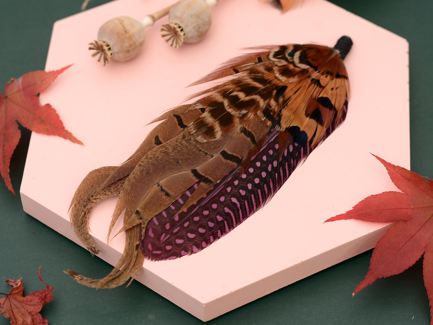 Large Feather Hat Pin in Plum Purple and Copper Pheasant No.307 Unique Pheasant Feather Boutonniere