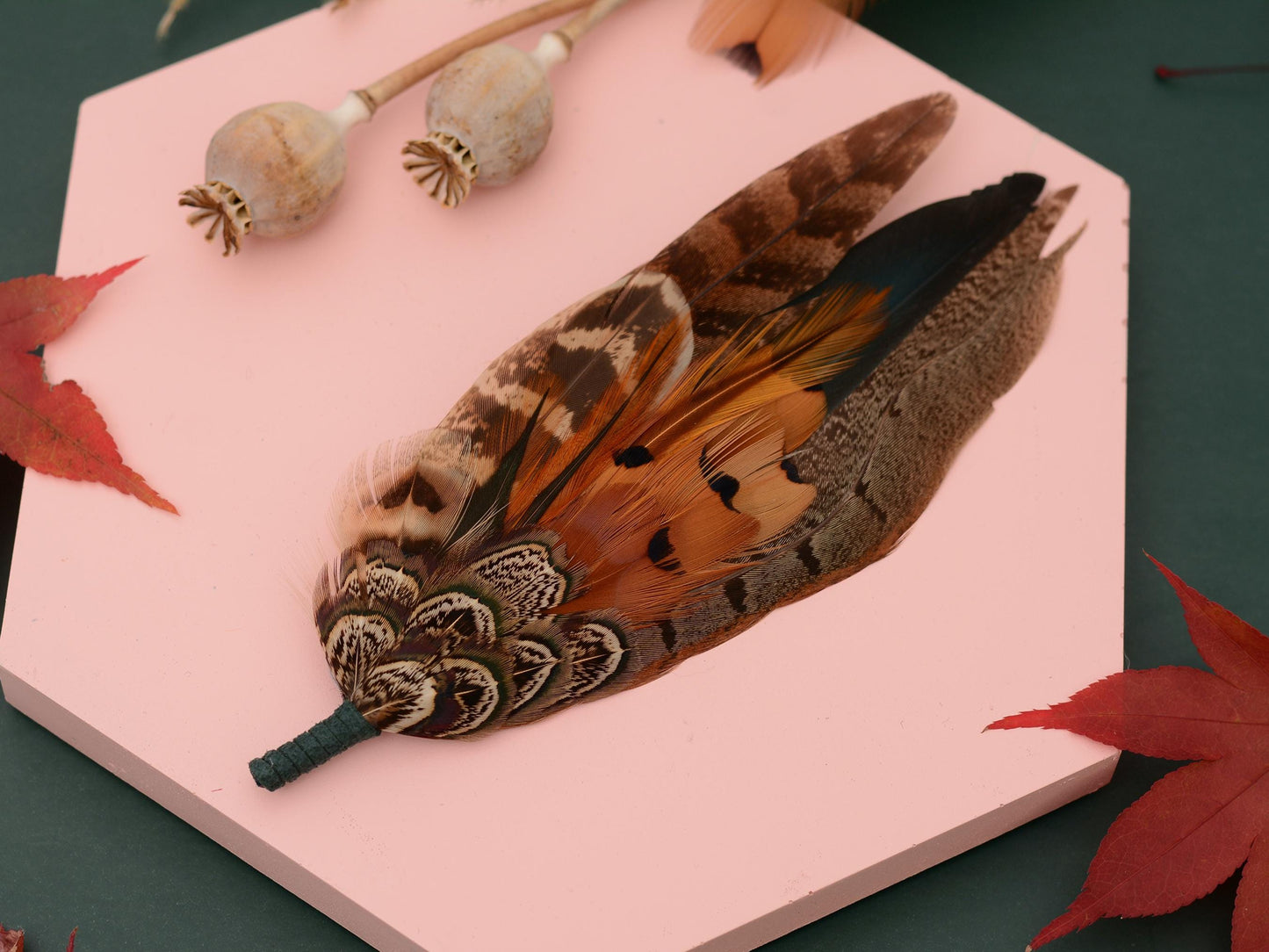 Natural Pheasant Feather Hat Pin No.310 | Pheasant Feather Boutonniere / Brooch