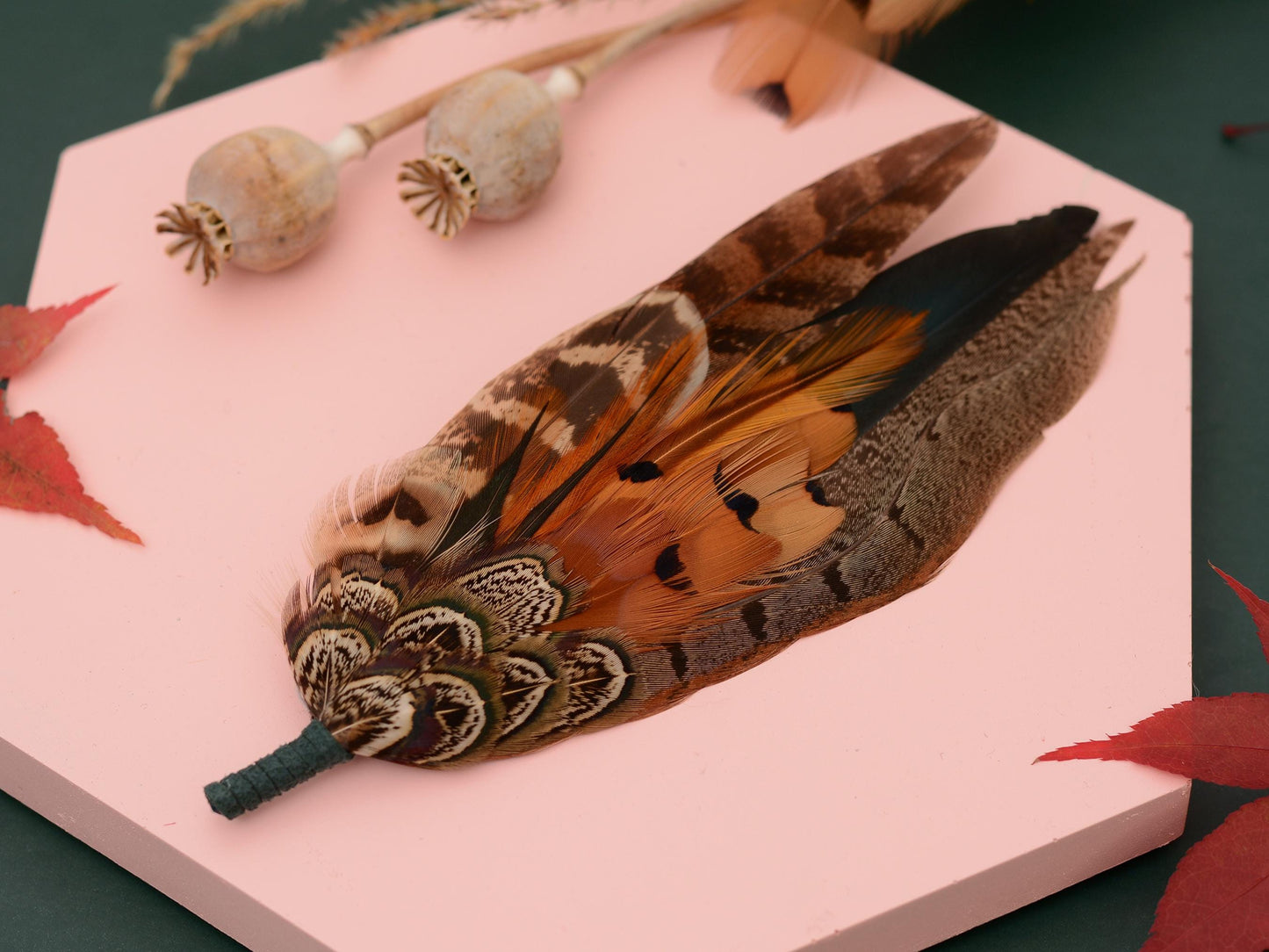 Natural Pheasant Feather Hat Pin No.310 | Pheasant Feather Boutonniere / Brooch
