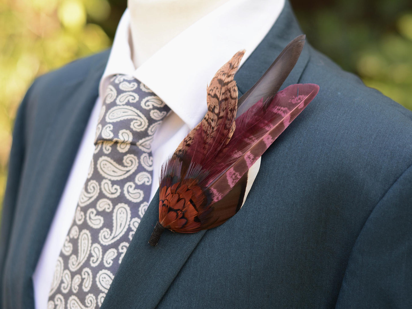 Feather Hat Pin in Plum and Burgundy No.311 | Pheasant Feather Boutonniere / Brooch