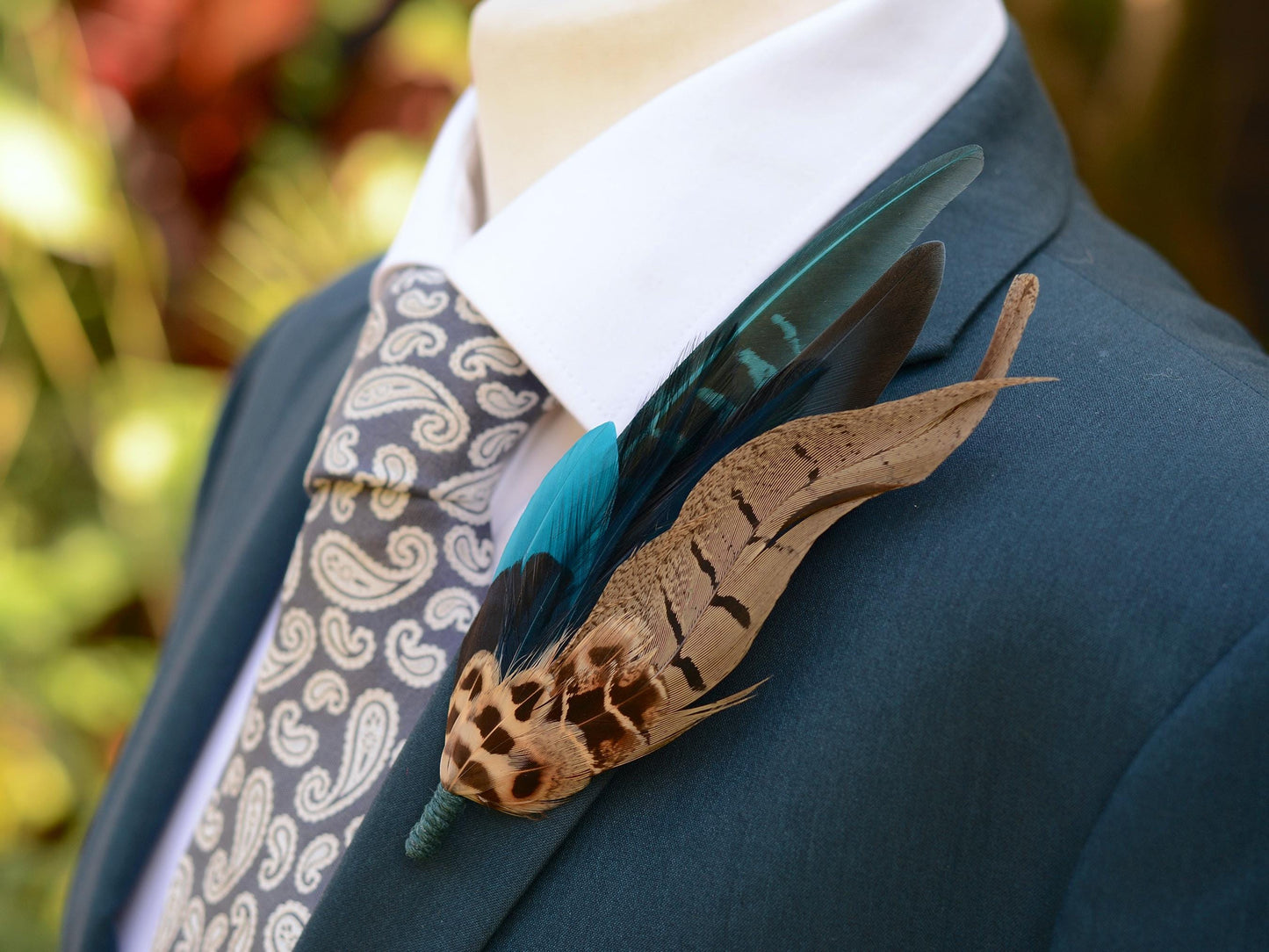 Pheasant Feather Hat Pin Brooch in Teal and Green No.308 | Unique Pheasant Feather Boutonniere | Peacock Feather Brooch