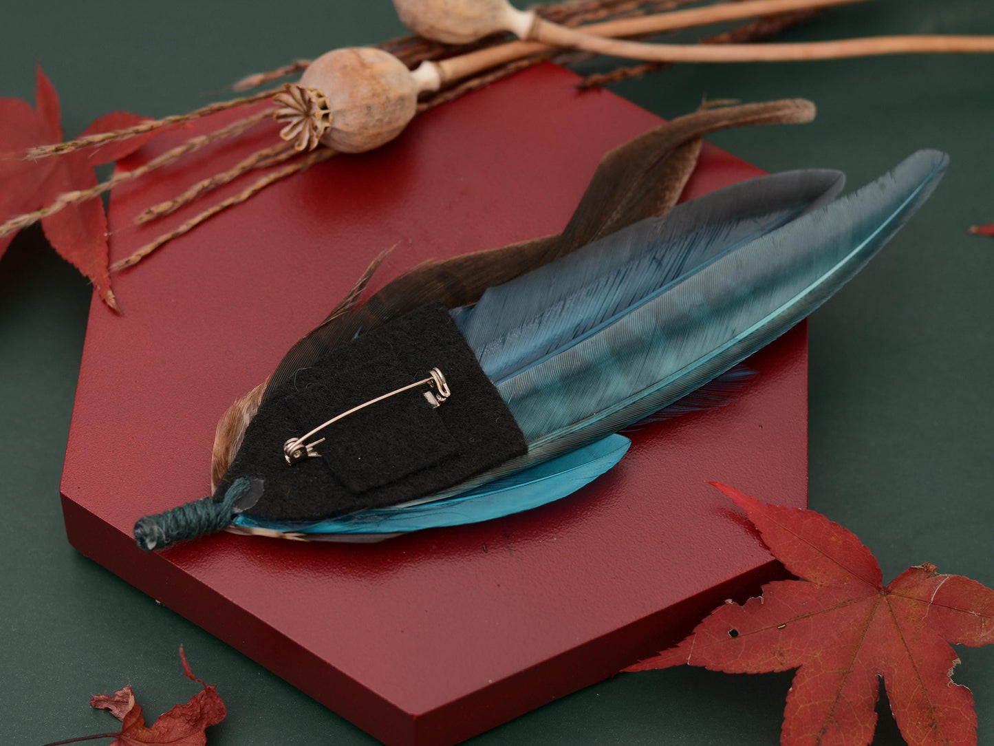 Pheasant Feather Hat Pin Brooch in Teal and Green No.308 | Unique Pheasant Feather Boutonniere | Peacock Feather Brooch