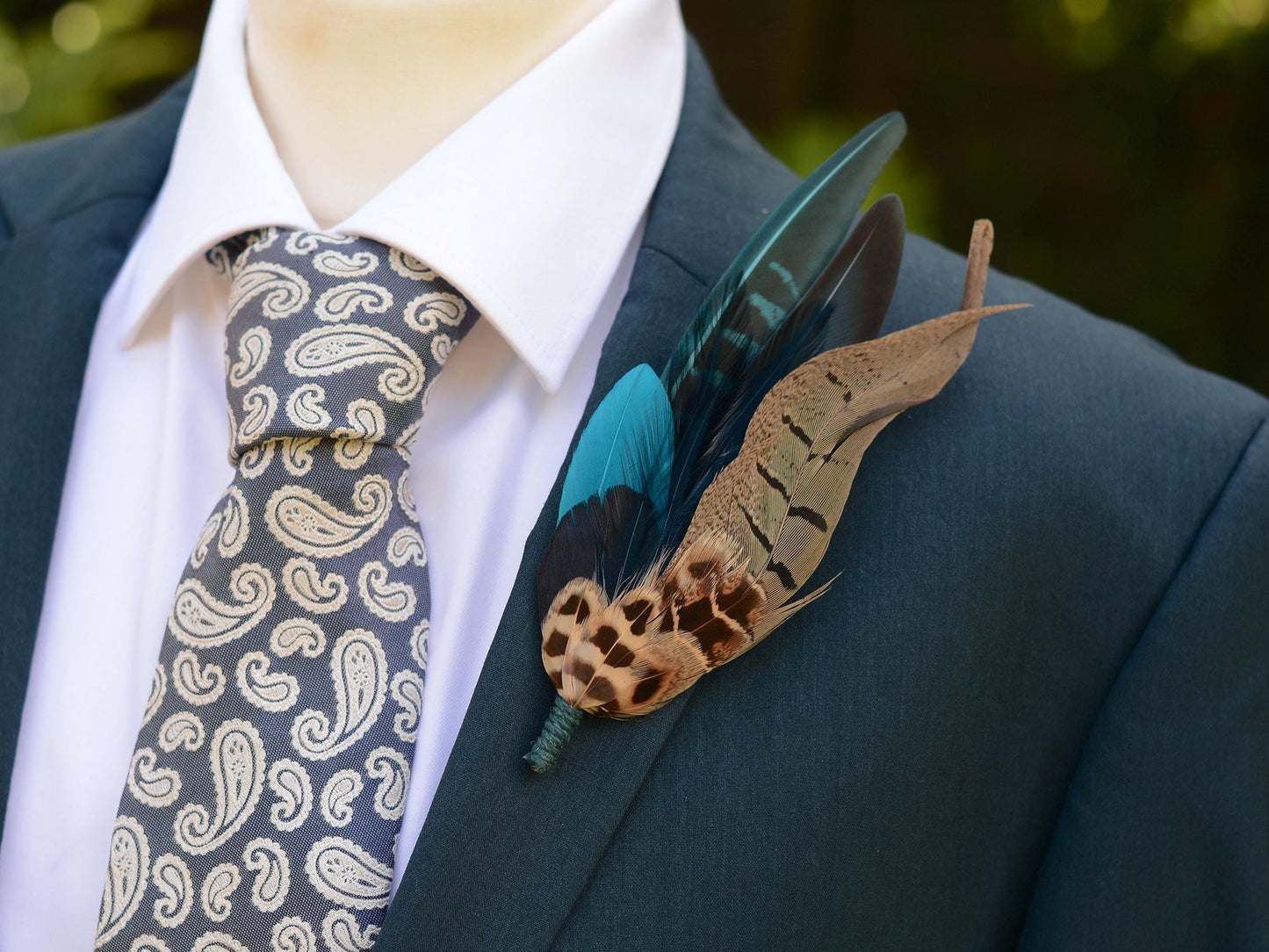 Pheasant Feather Hat Pin Brooch in Teal and Green No.308 | Unique Pheasant Feather Boutonniere | Peacock Feather Brooch
