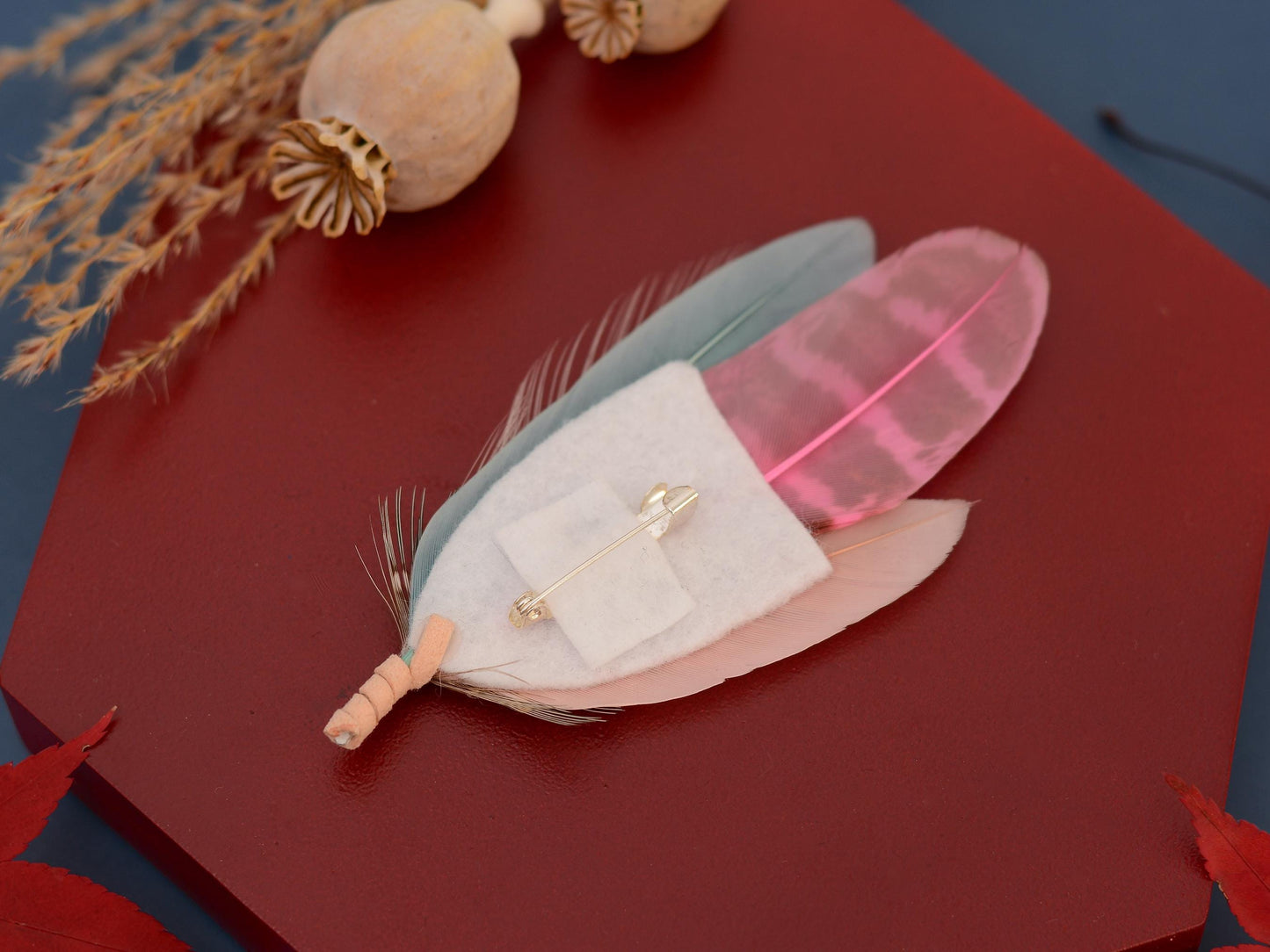 Feather Brooch Pin in Sage Green and Blush Pink | Pheasant Feather Boutonniere | Feather Hat Pin