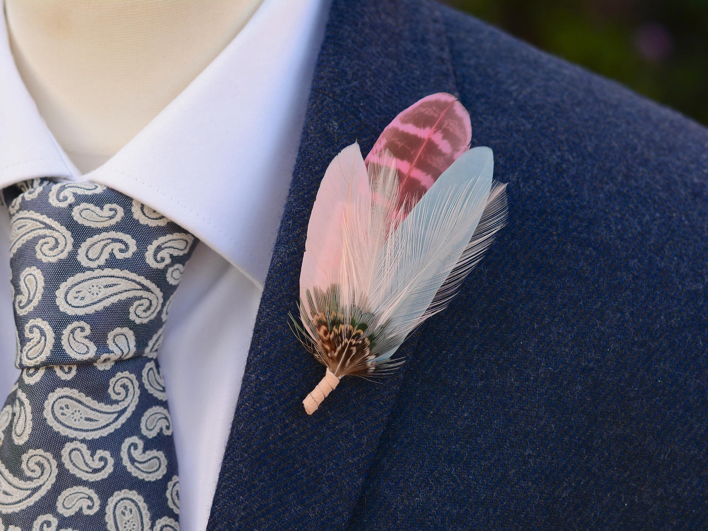 Feather Brooch Pin in Sage Green and Blush Pink | Pheasant Feather Boutonniere | Feather Hat Pin