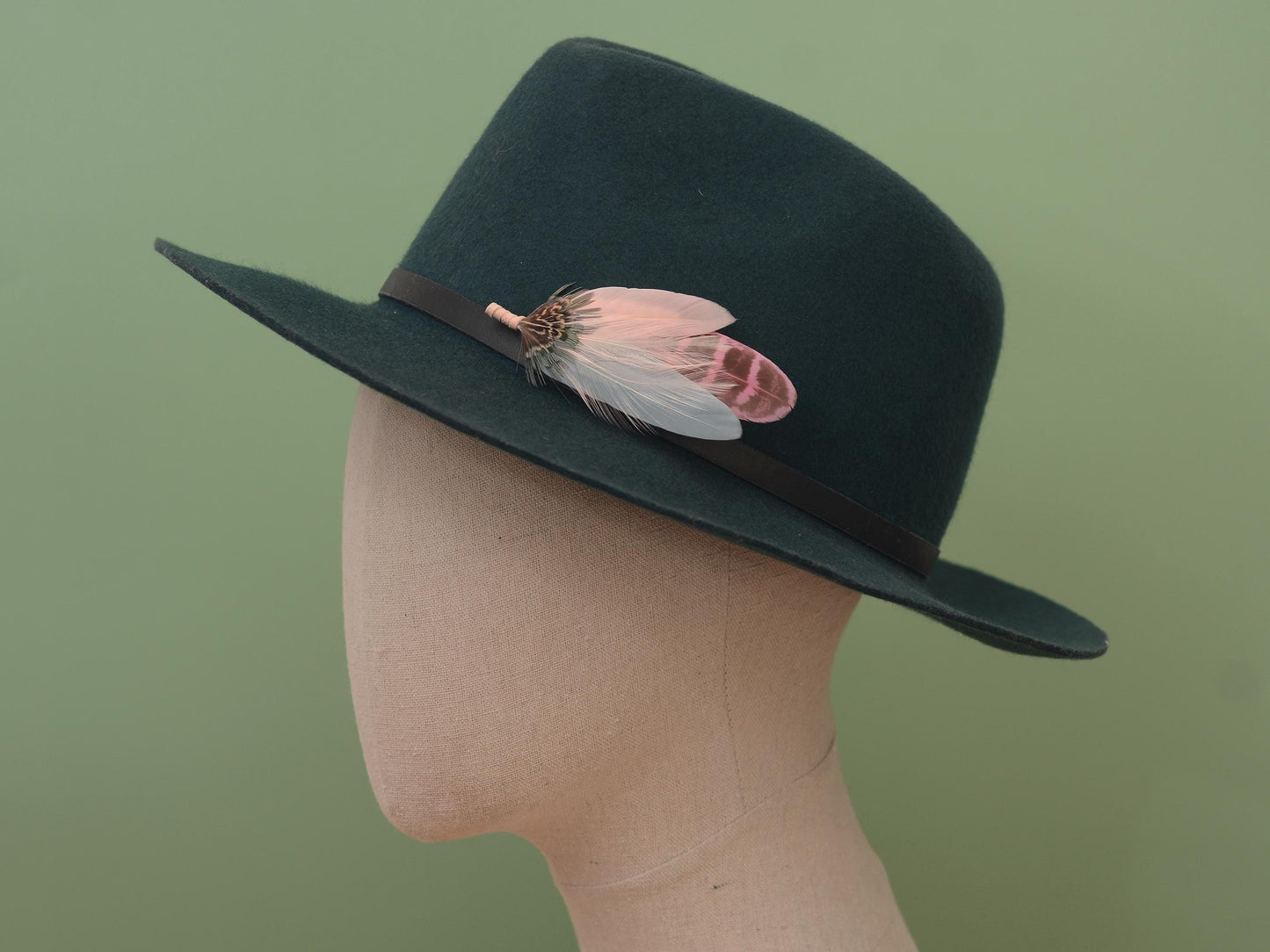 Feather Brooch Pin in Sage Green and Blush Pink | Pheasant Feather Boutonniere | Feather Hat Pin