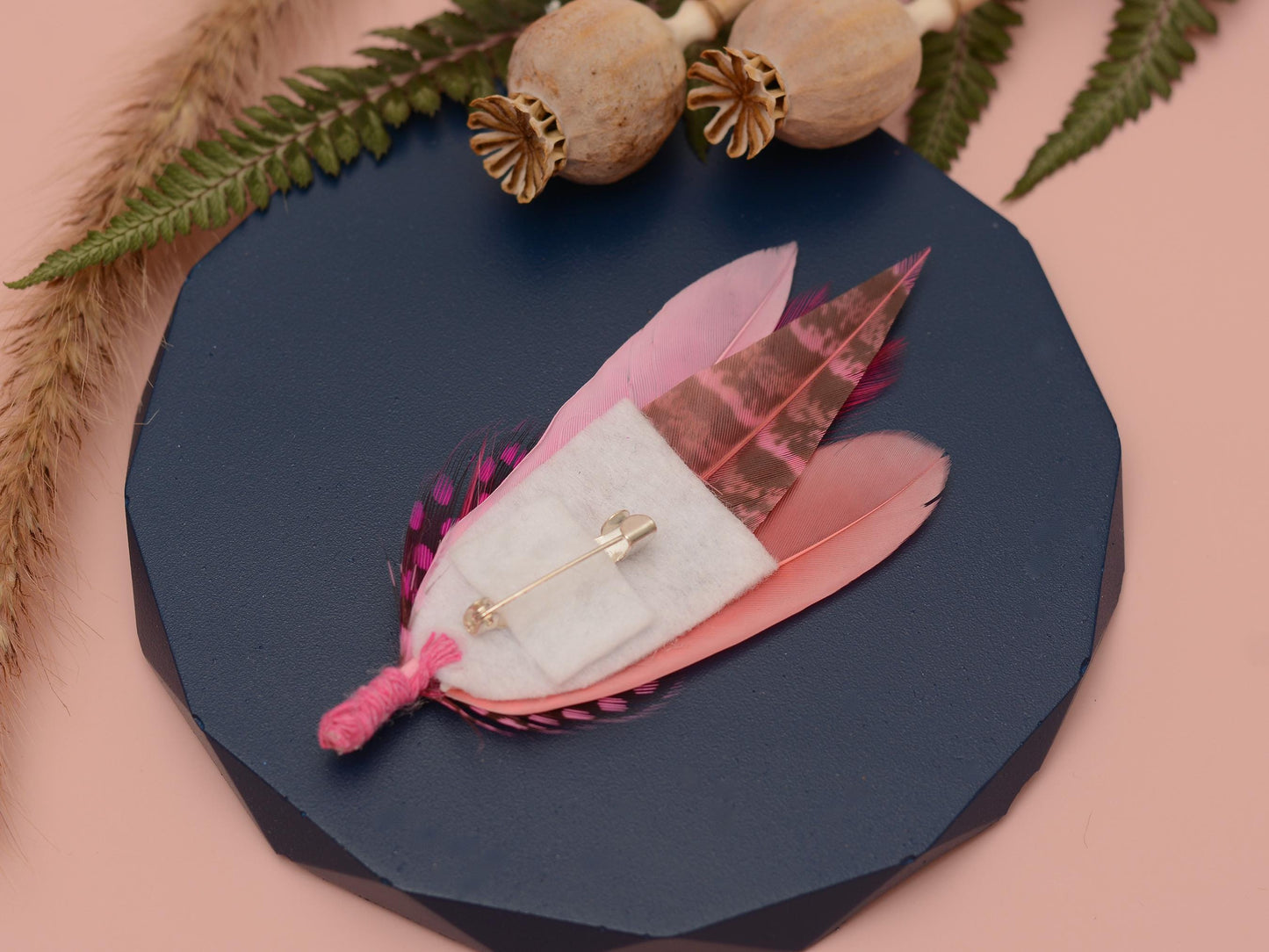 Feather Brooch Corsage in Pastel Pink and Coral | Pink Feather Boutonniere | Pink Feather Hat Pin