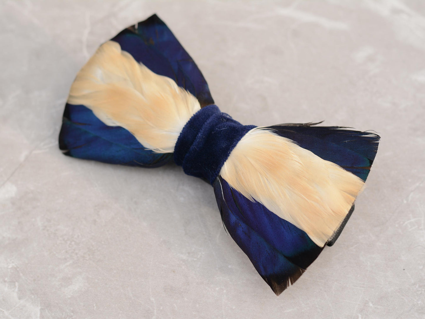 Duck Feather Bow Tie in Blue and Ivory | Polka Dot Bow Tie | Feather Neck Tie | Grooms Outfit
