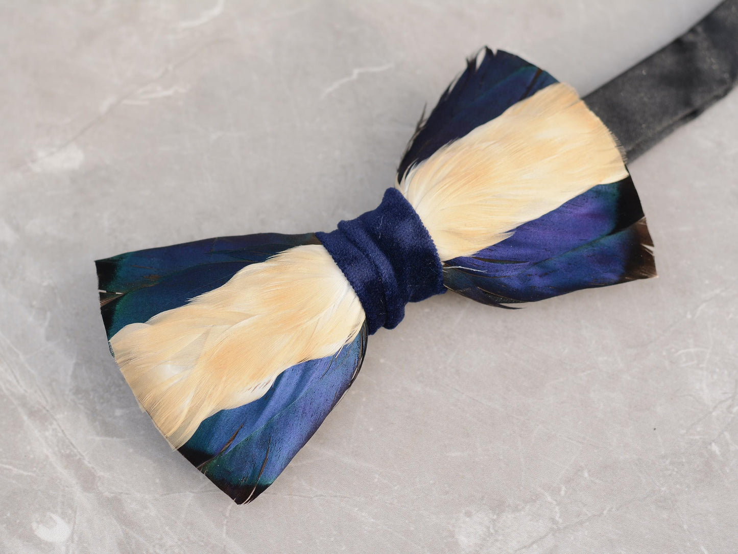 Duck Feather Bow Tie in Blue and Ivory | Polka Dot Bow Tie | Feather Neck Tie | Grooms Outfit